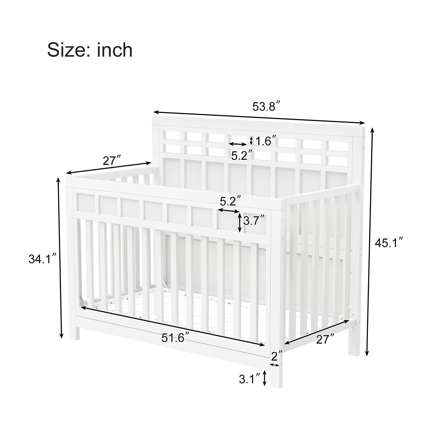 Certified Baby Safe Crib, Pine Solid Wood, Non-Toxic Finish, Snow White