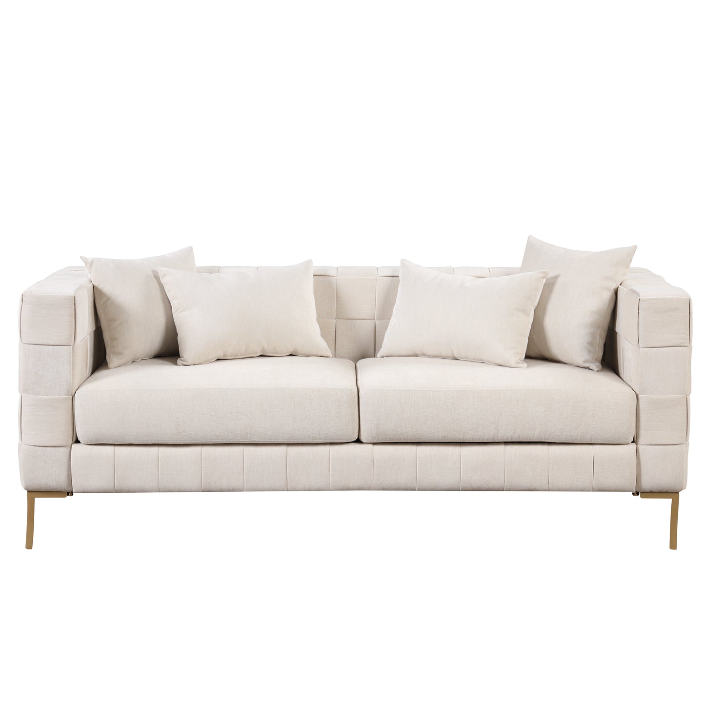 80.5 Modern Upholstered Sofa with Golden Metal Legs and Pillows