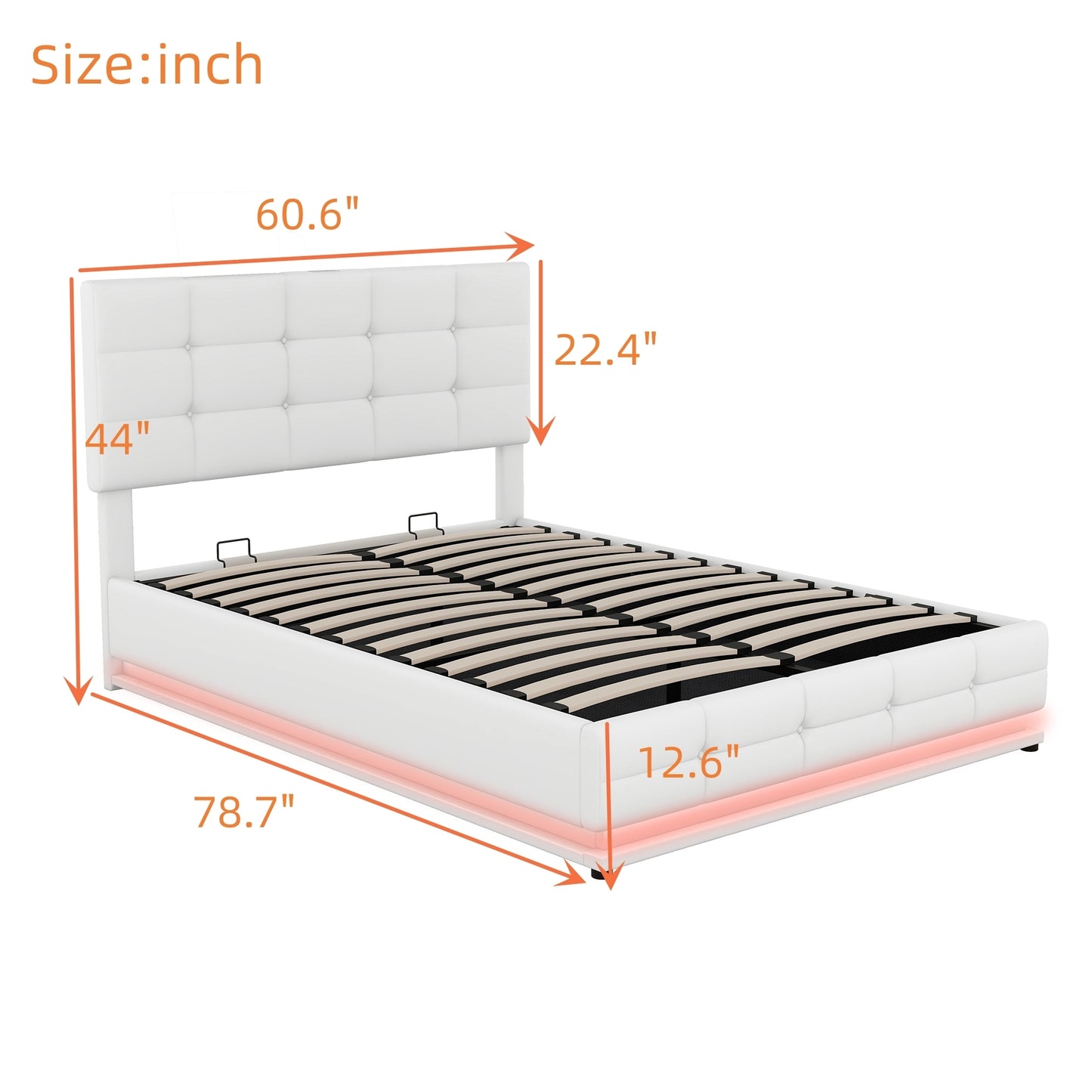 Full Size Tufted Upholstered Platform Bed with Hydraulic Storage System,PU Storage Bed with LED Lights and USB charger, White(Expected Arrival Time: 5.15,AT)