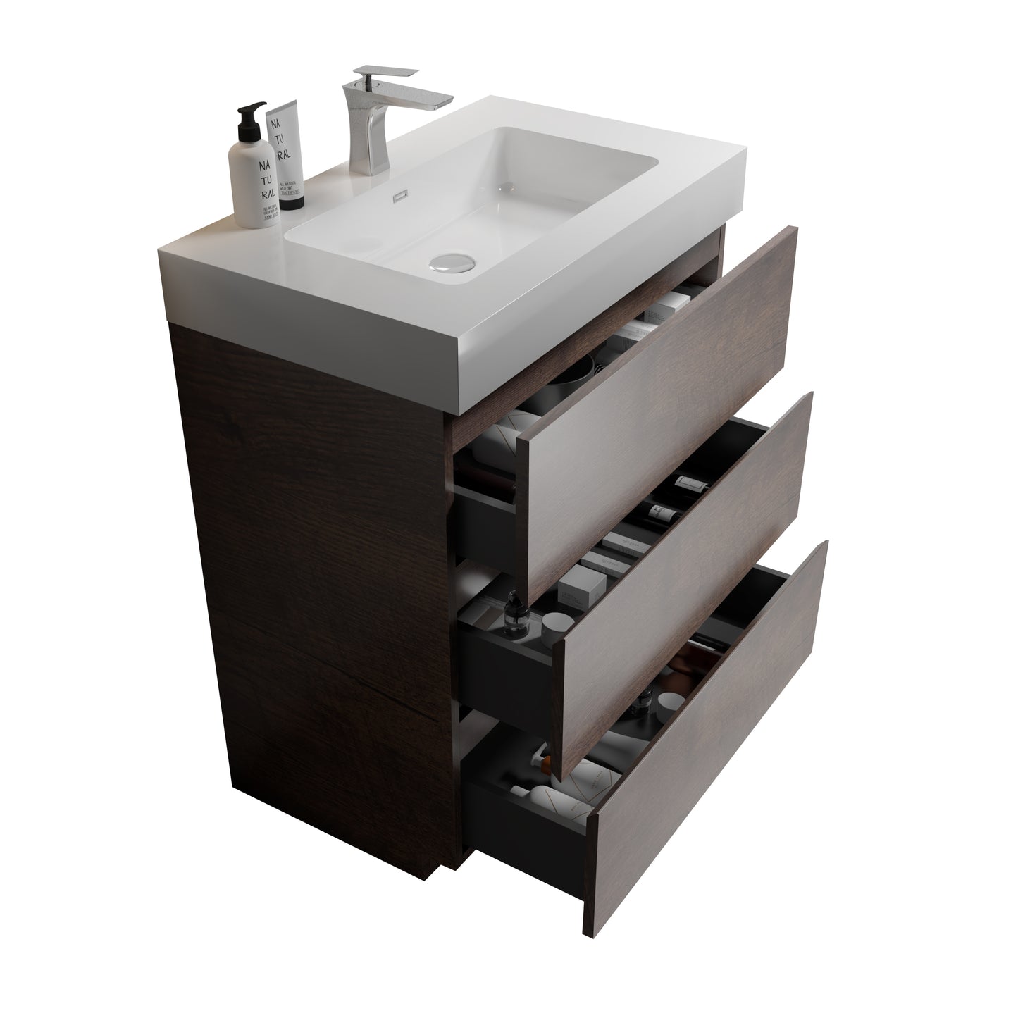 Alice 30" Walnut Bathroom Vanity with Sink, Large Storage Freestanding Bathroom Vanity for Modern Bathroom, One-Piece White Sink Basin without Drain and Faucet