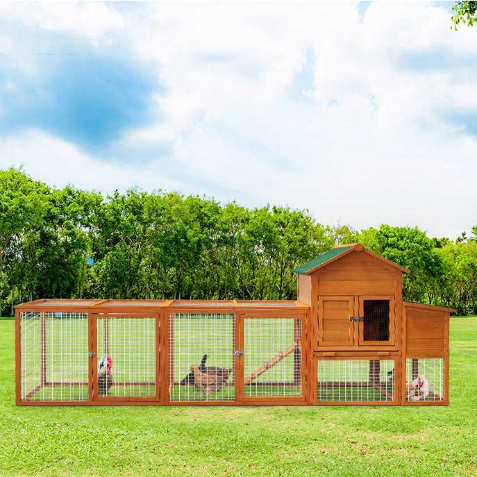 121” Large outdoor Wooden Chicken Coop, Hen House with Nest Box ,Wire Fence Poultry Cage