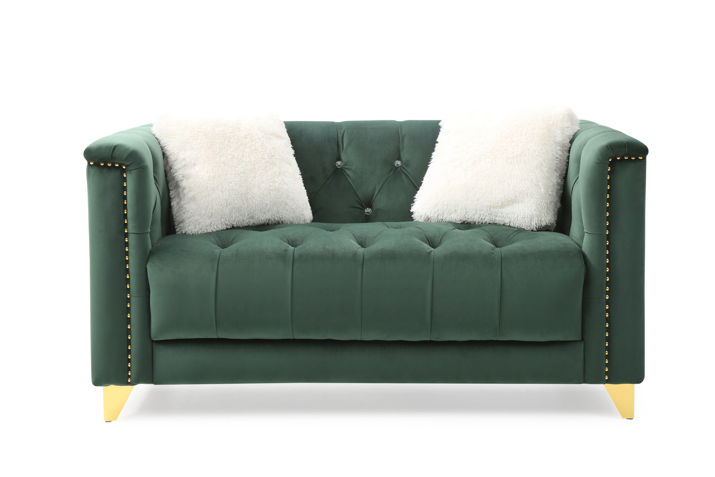 Russell Tufted Upholstery 3Pc Living Room Set Finished in Velvet Fabric in Green