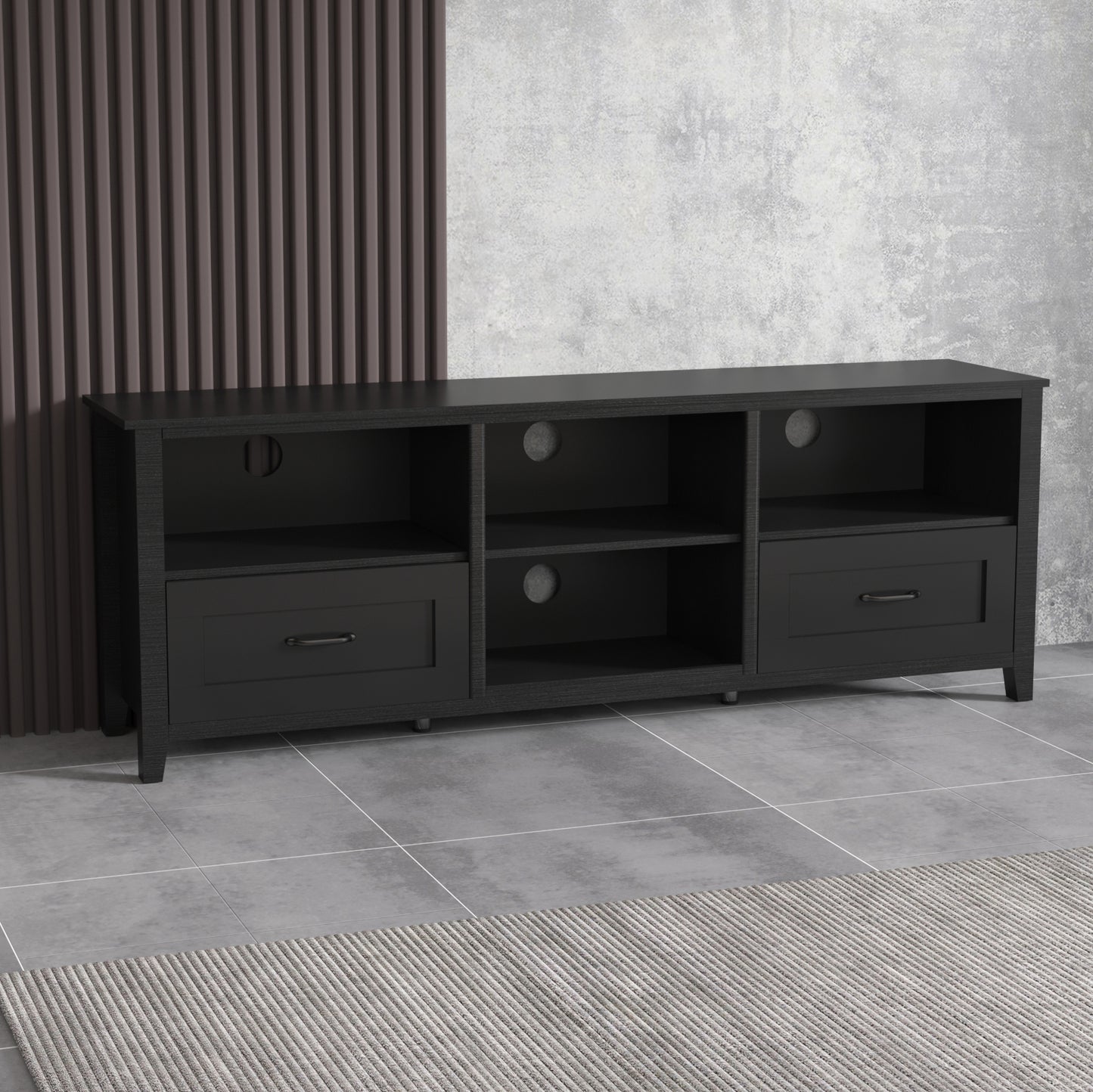 Sleek 70.08 Inch Black TV Stand with Ample Storage