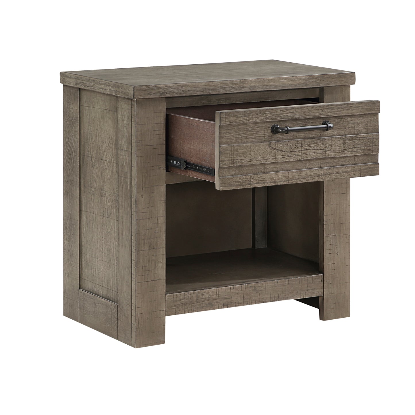 Rustic Style 1pc Gray Nightstand of Drawer and Storage Cubby Metal Hardware Wooden Bedroom Furniture