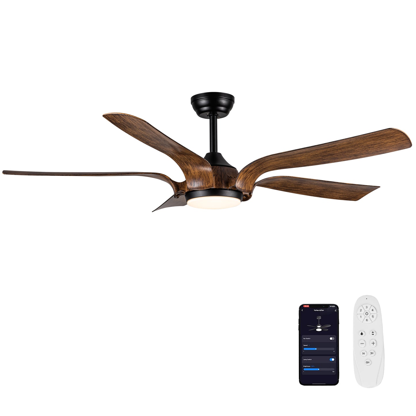 Rustic Antique Brown 56 Smart Ceiling Fan in Matte Black with LED Light Kit