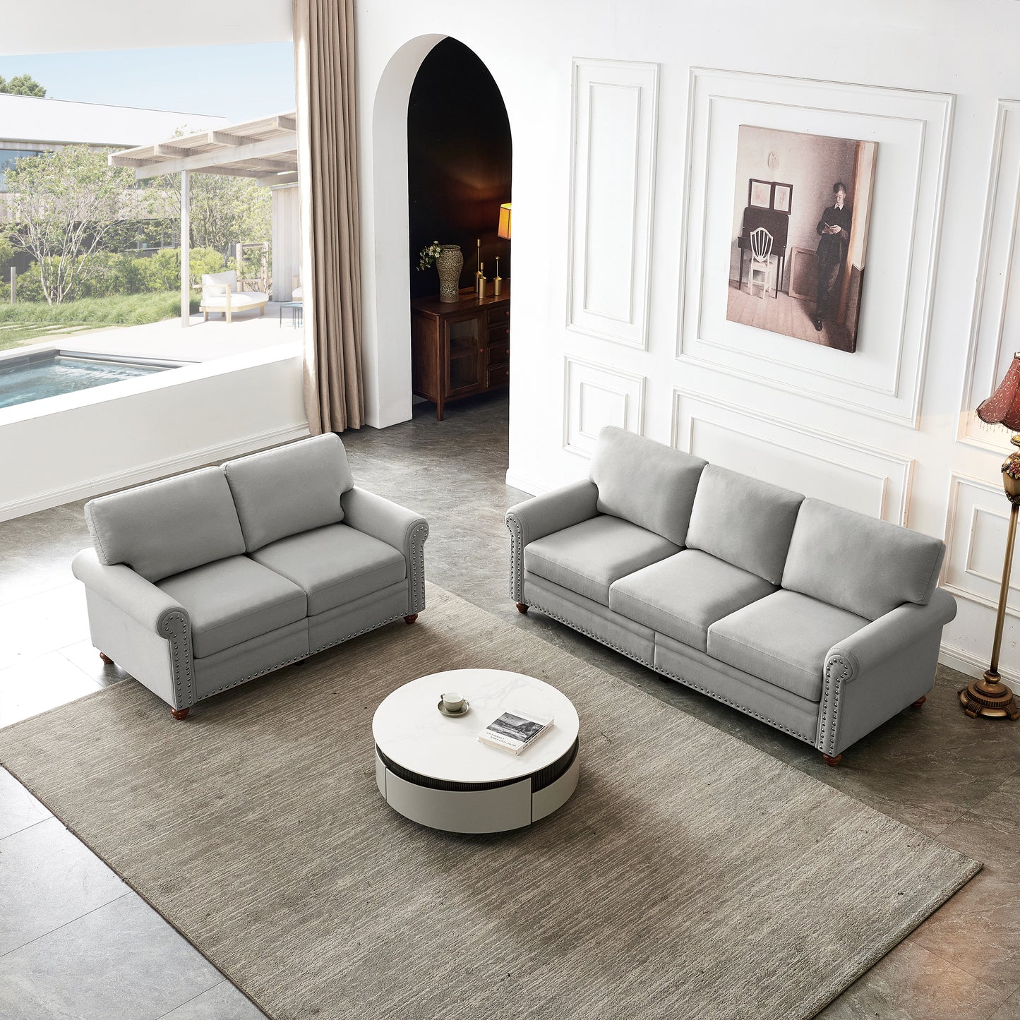 Linen Fabric Upholstery with Storage Sofa 2+3 Sectional (Grey)