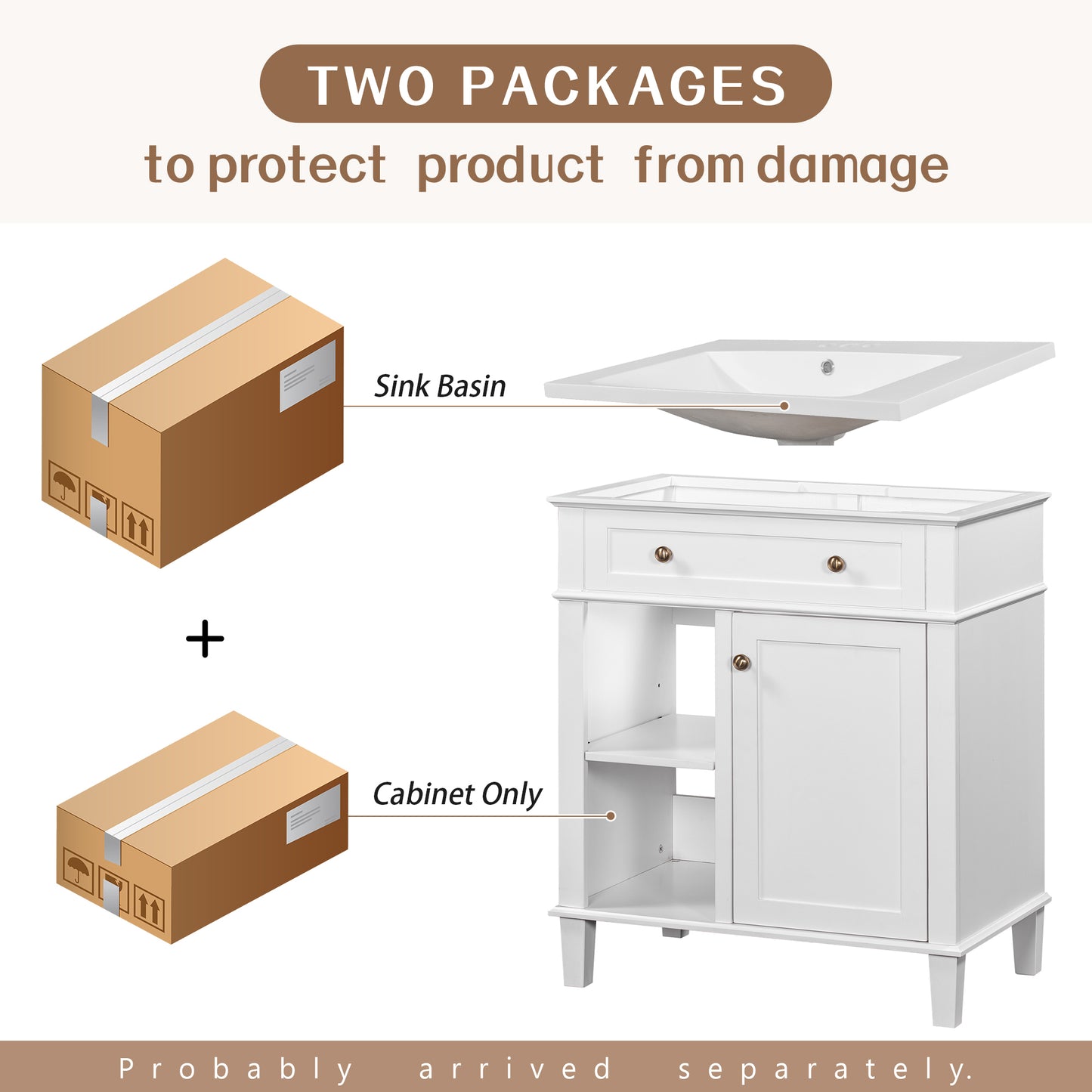 30" Bathroom Vanity with Ceramic Sink Set, One Cabinet and Adjustable Shelf, White