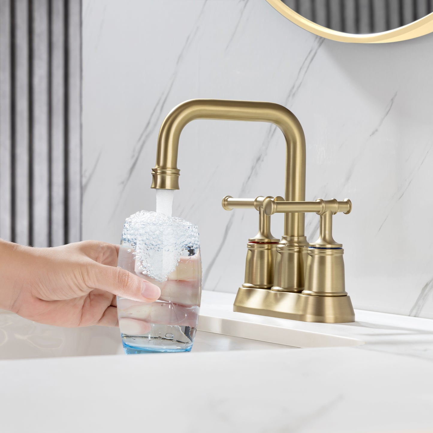 Two-Handle Bathroom Vanity Faucet with Lift Rod Drain Assembly