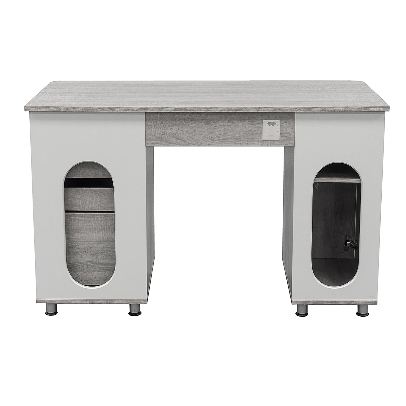 Elegant Grey Workstation Desk with Abundant Storage Space