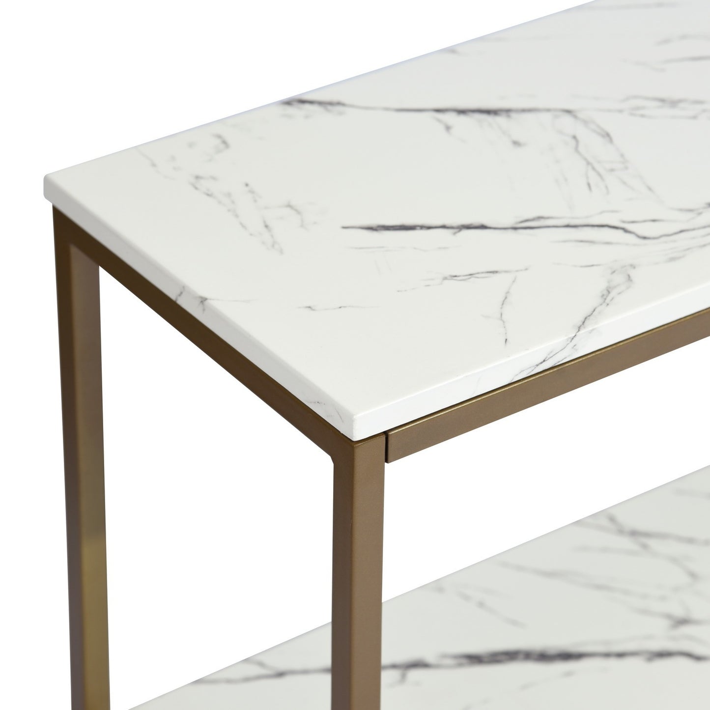 59.8 White Marble and Gold Frame TV Stand with Storage