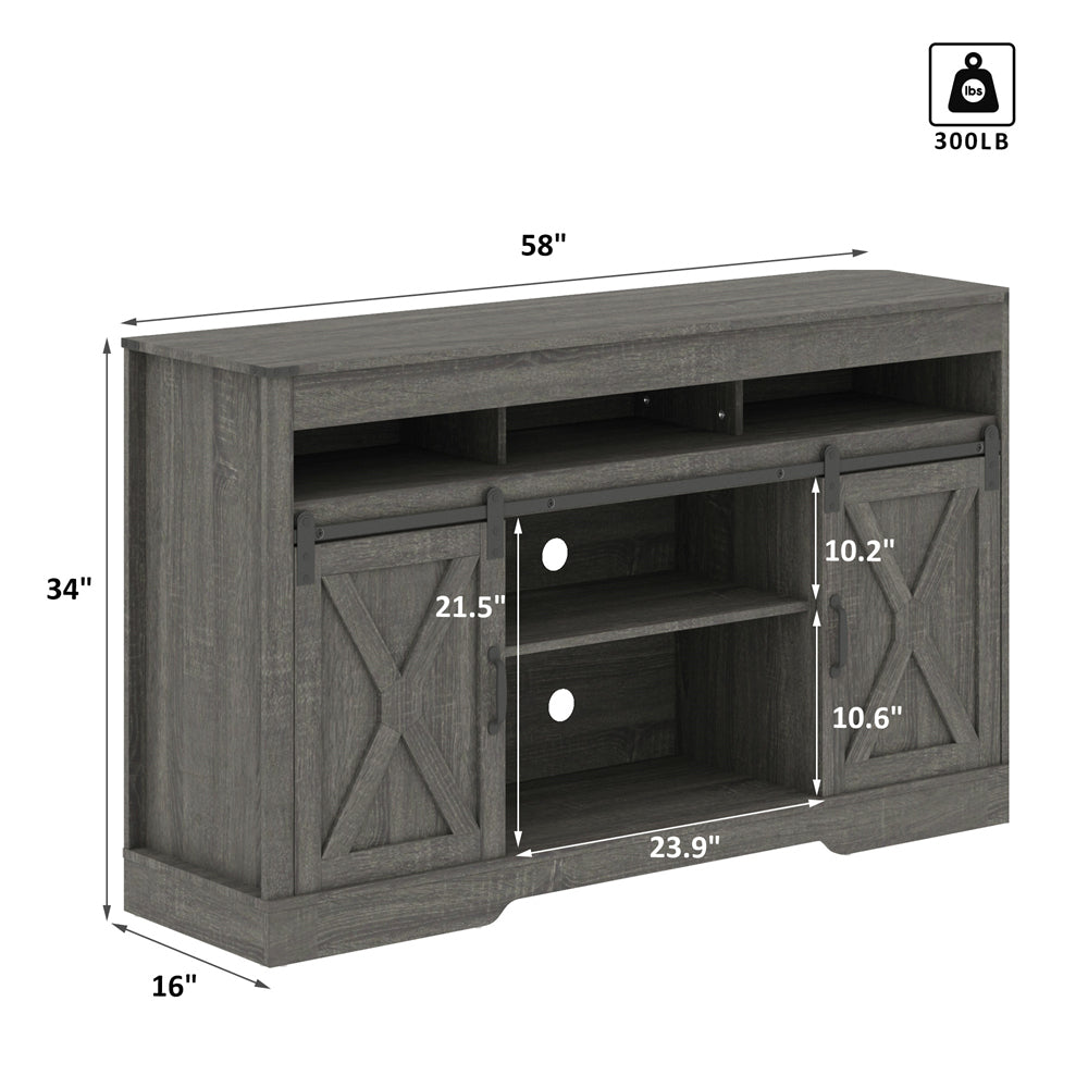 Rustic Gray Farmhouse TV Stand with Movable Barn Door Storage Cabinet