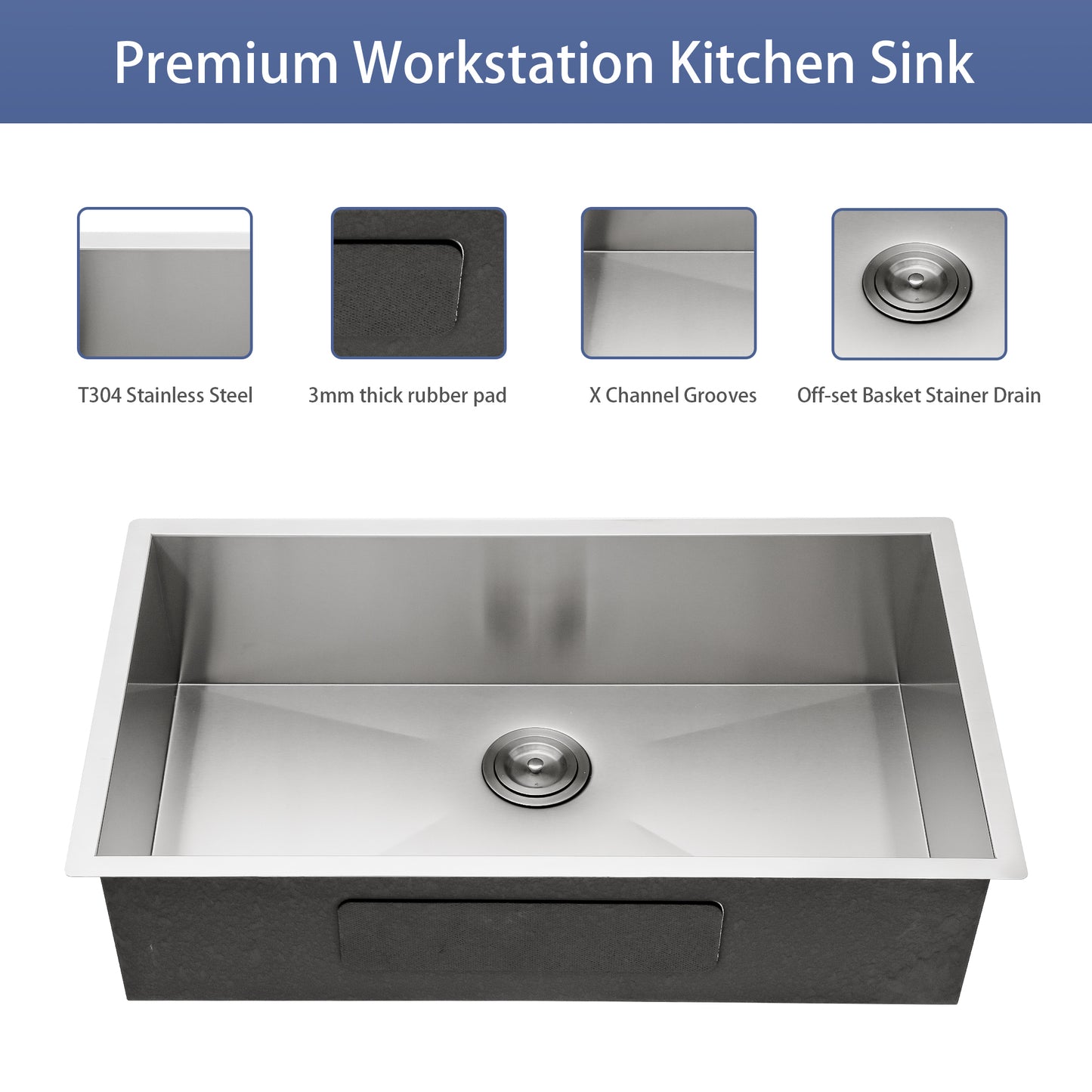 Stainless Steel 33 Inch Undermount Single Bowl Kitchen Sink