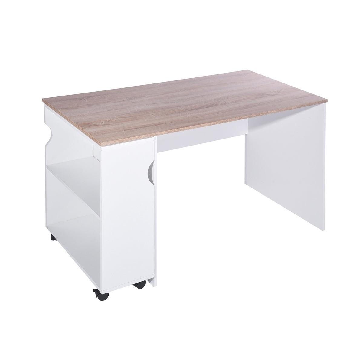 Oak & White Modern Computer Desk with Removable Bookcase - 47.4 L