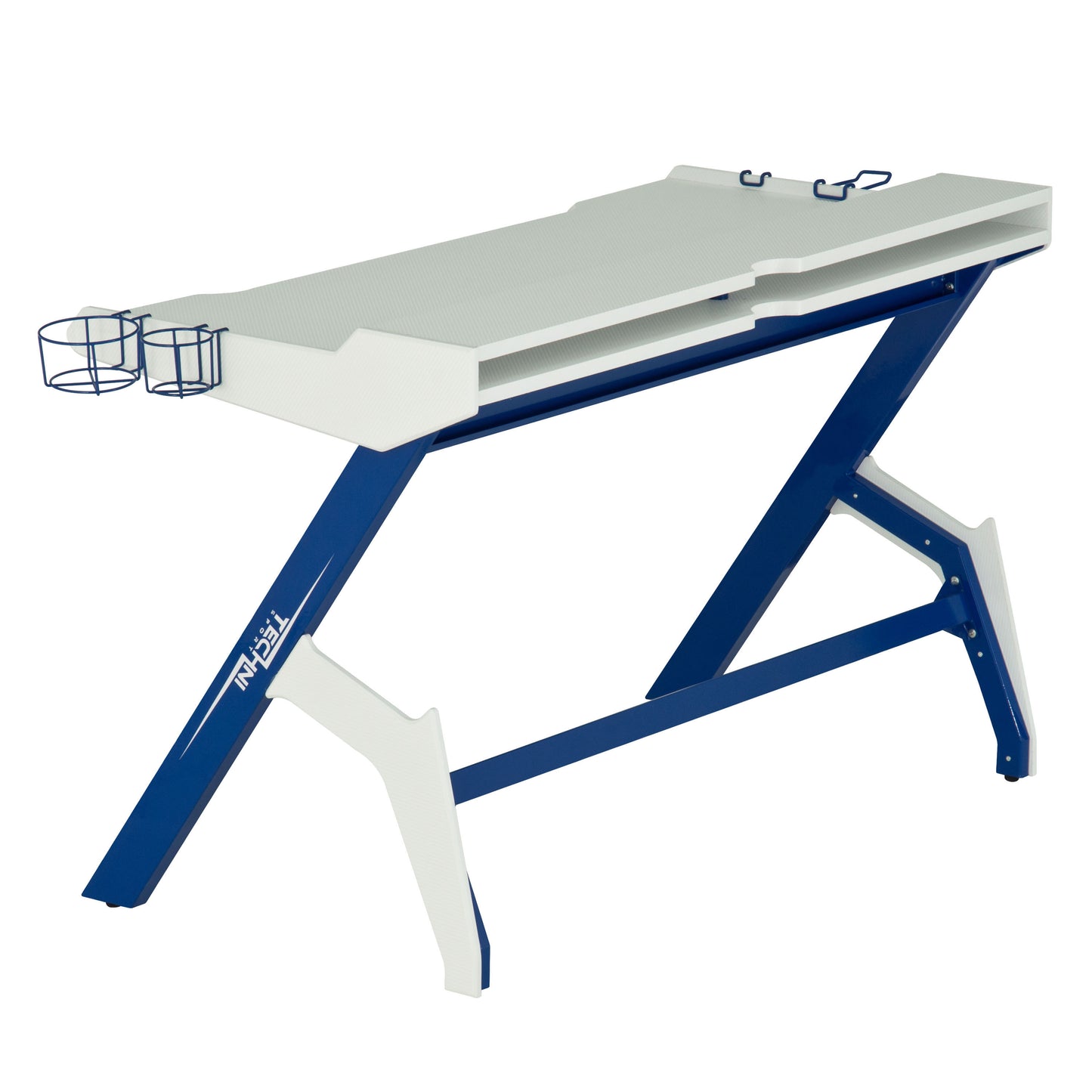 Techni Sport Blue Gaming Desk with Cupholder & Headphone Hook