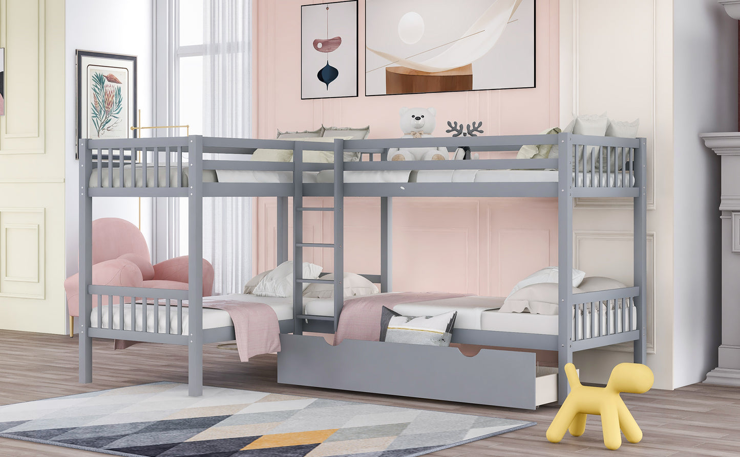 Gray Twin L-Shaped Bunk Bed with Storage Drawers for Space Optimization