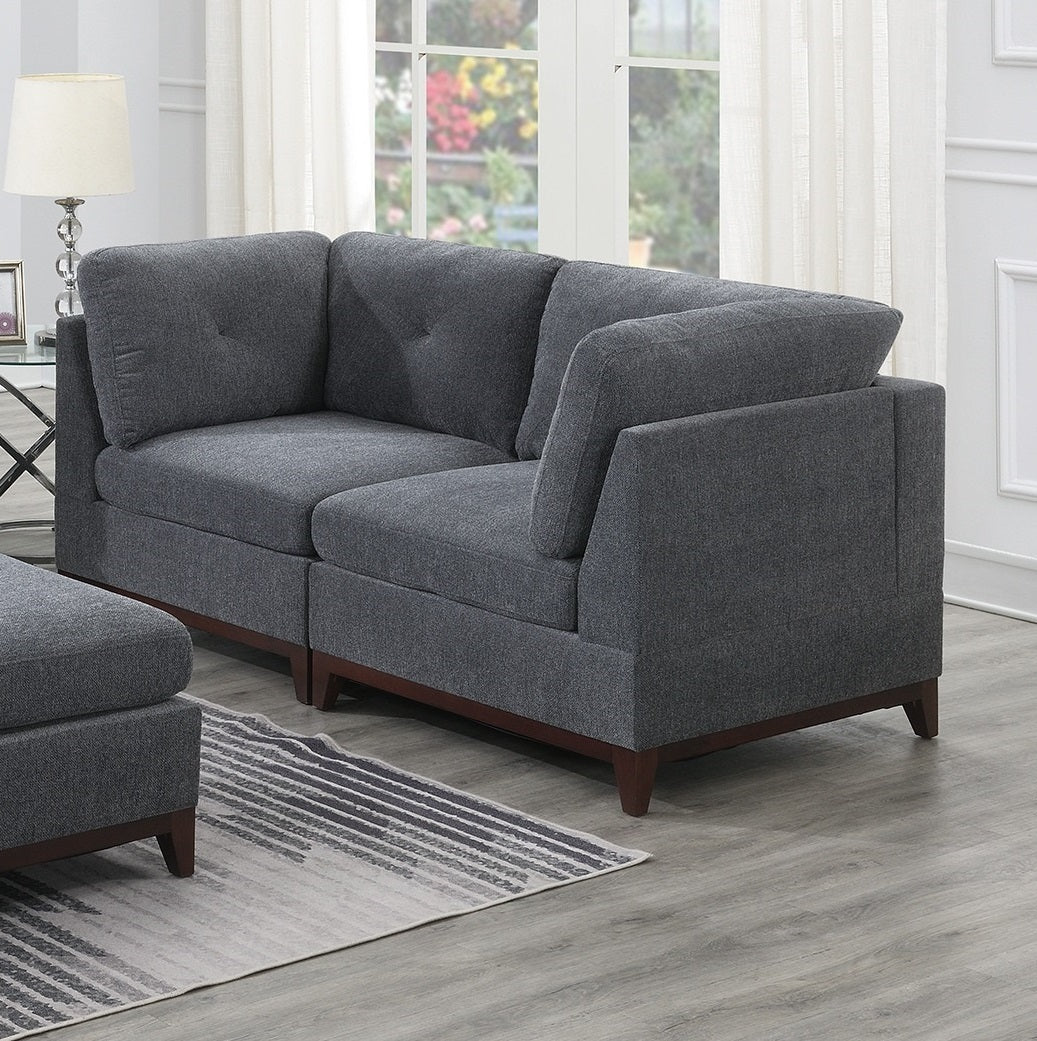 Versatile Ash Grey Chenille Fabric Modular Sofa Set - 6 Piece Contemporary Living Room Furniture