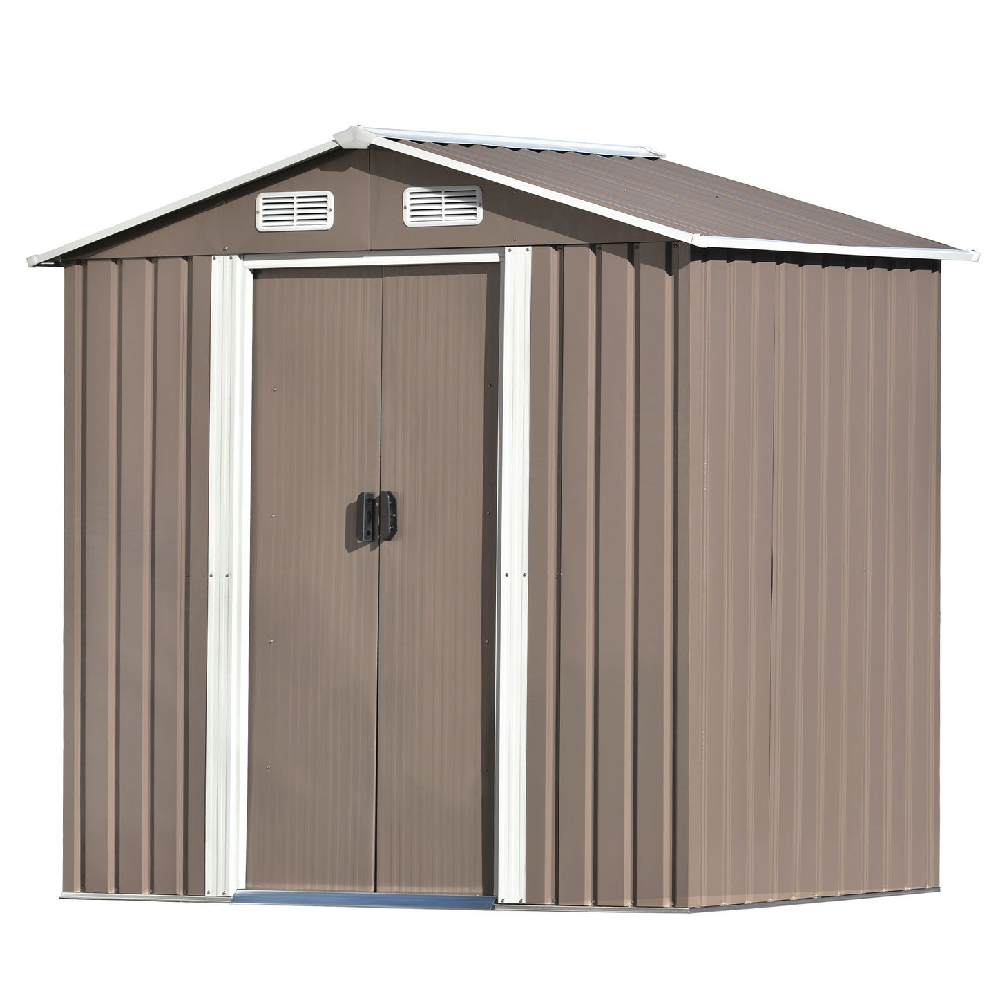 Patio 6ft x4ft Bike Shed Garden Shed, Metal Storage Shed with Lockable Door, Tool Cabinet with Vents and Foundation for Backyard, Lawn, Garden, Brown