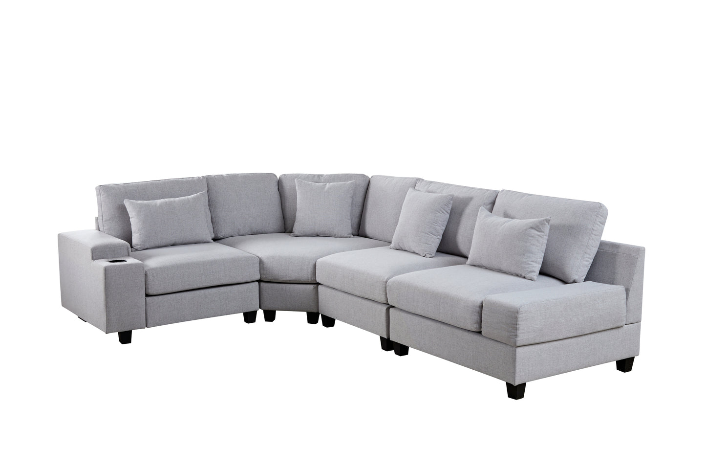 U_Style Stylish Modular Sofa Sectional with Polyester Upholstery with 4 Pillows, 1 Cup Holder with Free Combination for Living Room