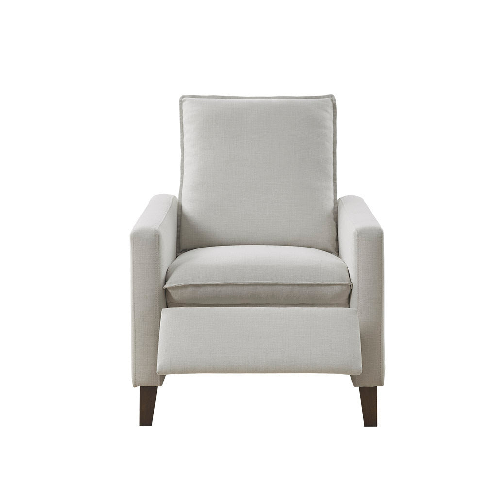 Sleek Ivory Upholstered High Back Recliner with Manual Push Back