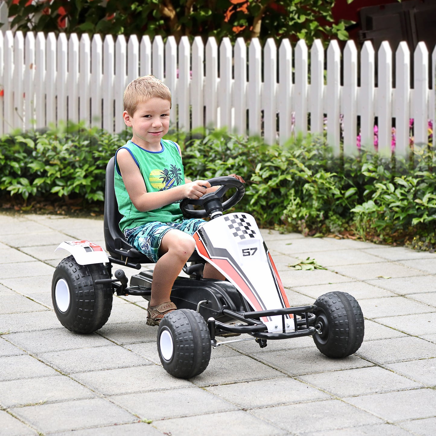 Adjustable Seat Pedal Go Kart for Kids - White