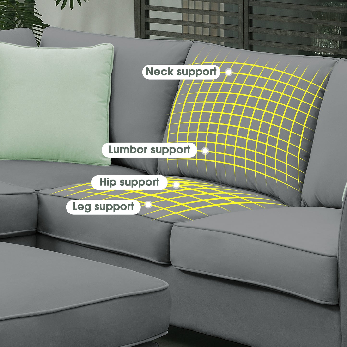 7-Seat Modular Sectional Sofa with Ottoman and Pillows - Grey (New GS008210AAG)