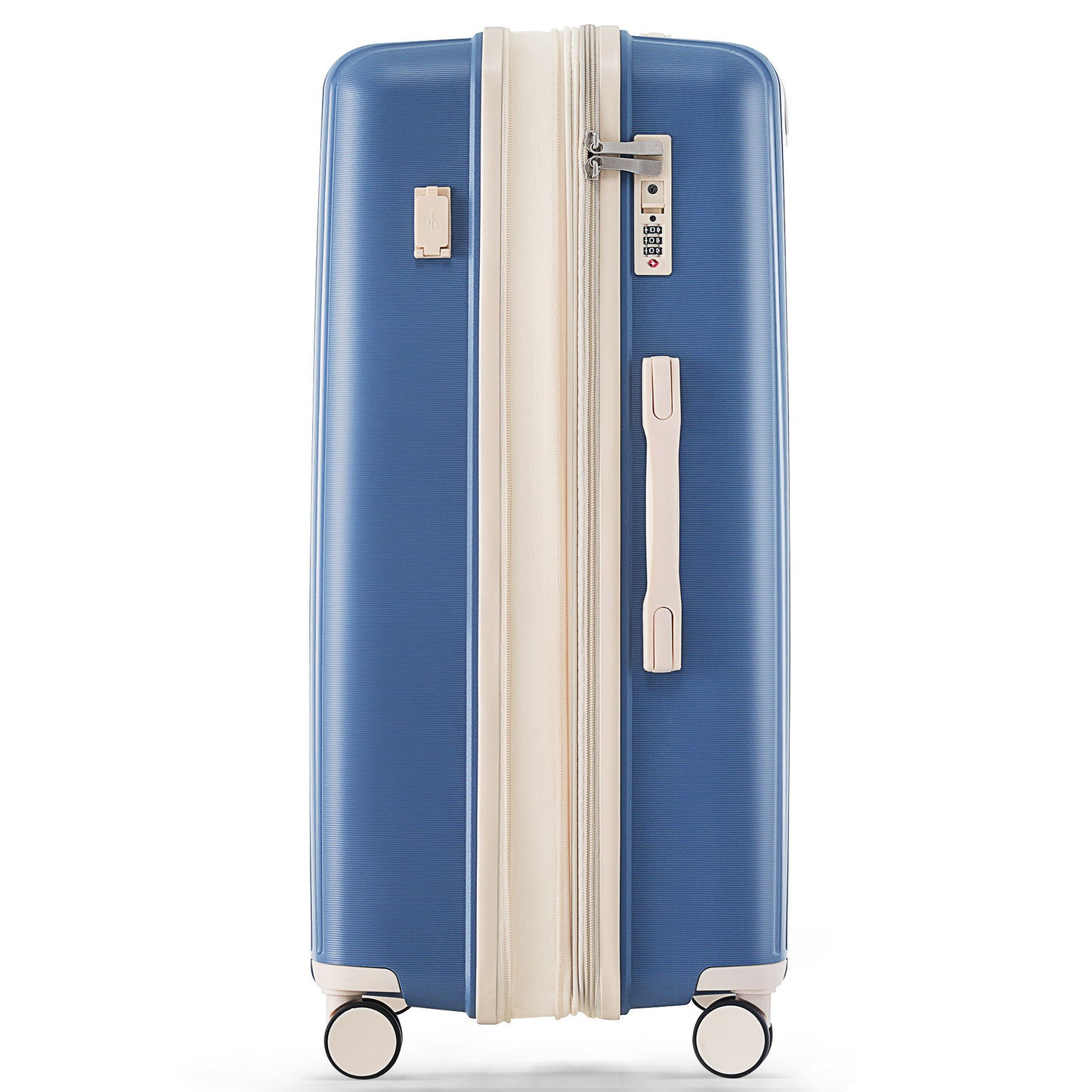 Luggage Sets 3 Piece Suitcase Set 20/24/28 with USB Port,Carry on Luggage Airline Approved,PP Lightweight Suitcase with Spinner Wheels, Blue and Ivory