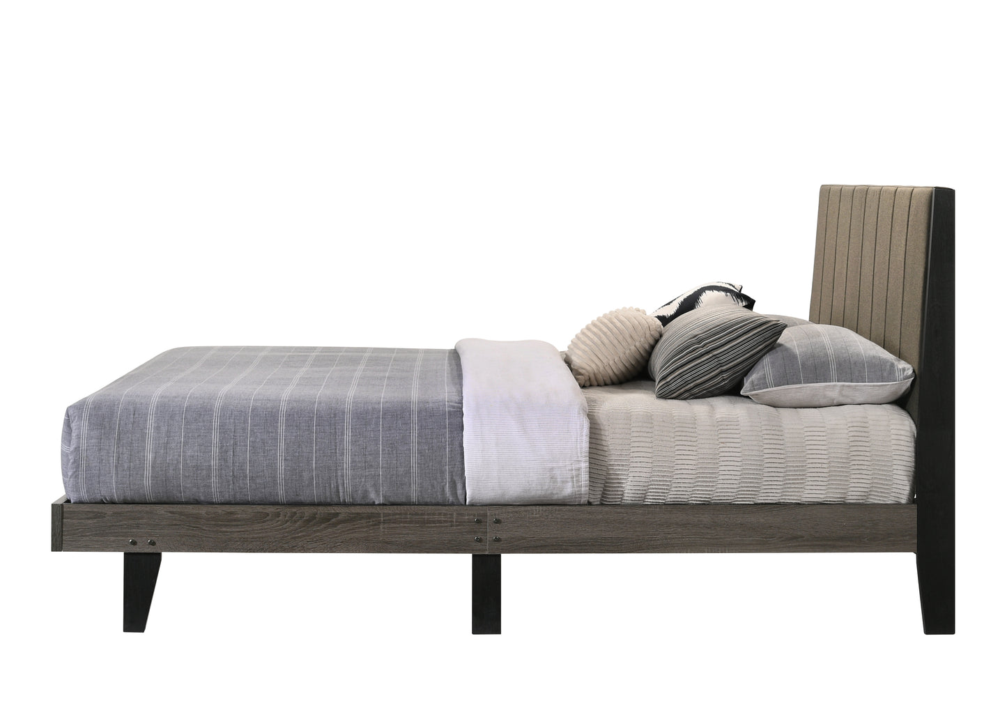 Valdemar Queen Bed, Brown Fabric & Weatheted Gray Finish BD00571Q