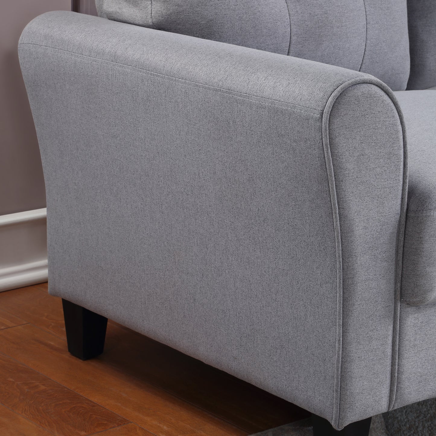 35 Light Grey-Blue Linen Upholstered Modern Armchair