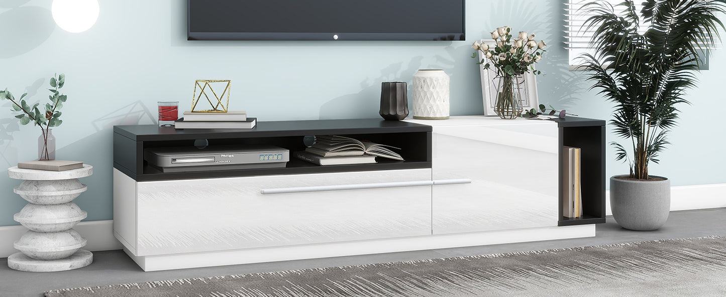 White Modern TV Stand with Two-Tone Design and Spacious Storage for TVs Up to 70