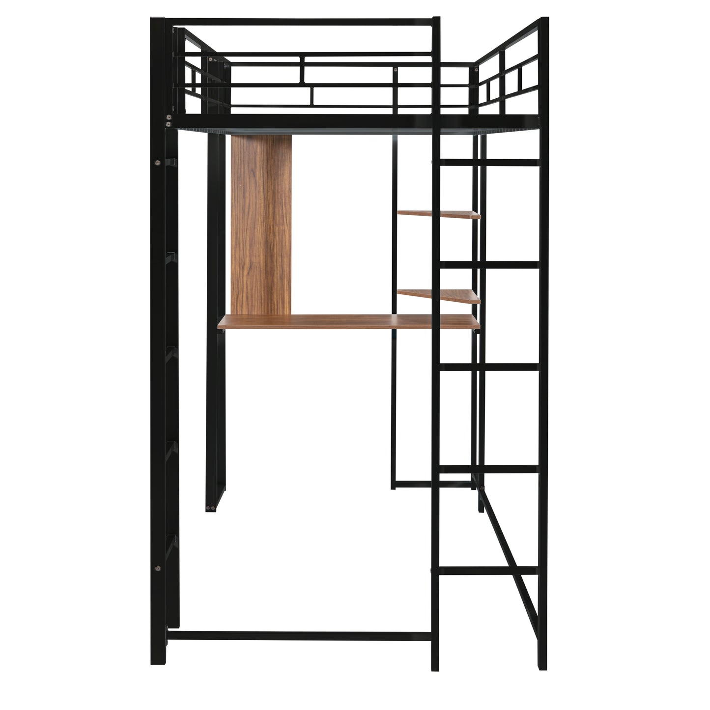 Twin Metal Loft Bed with 2 Shelves and one Desk ,BLACK(: MF281206AAB)