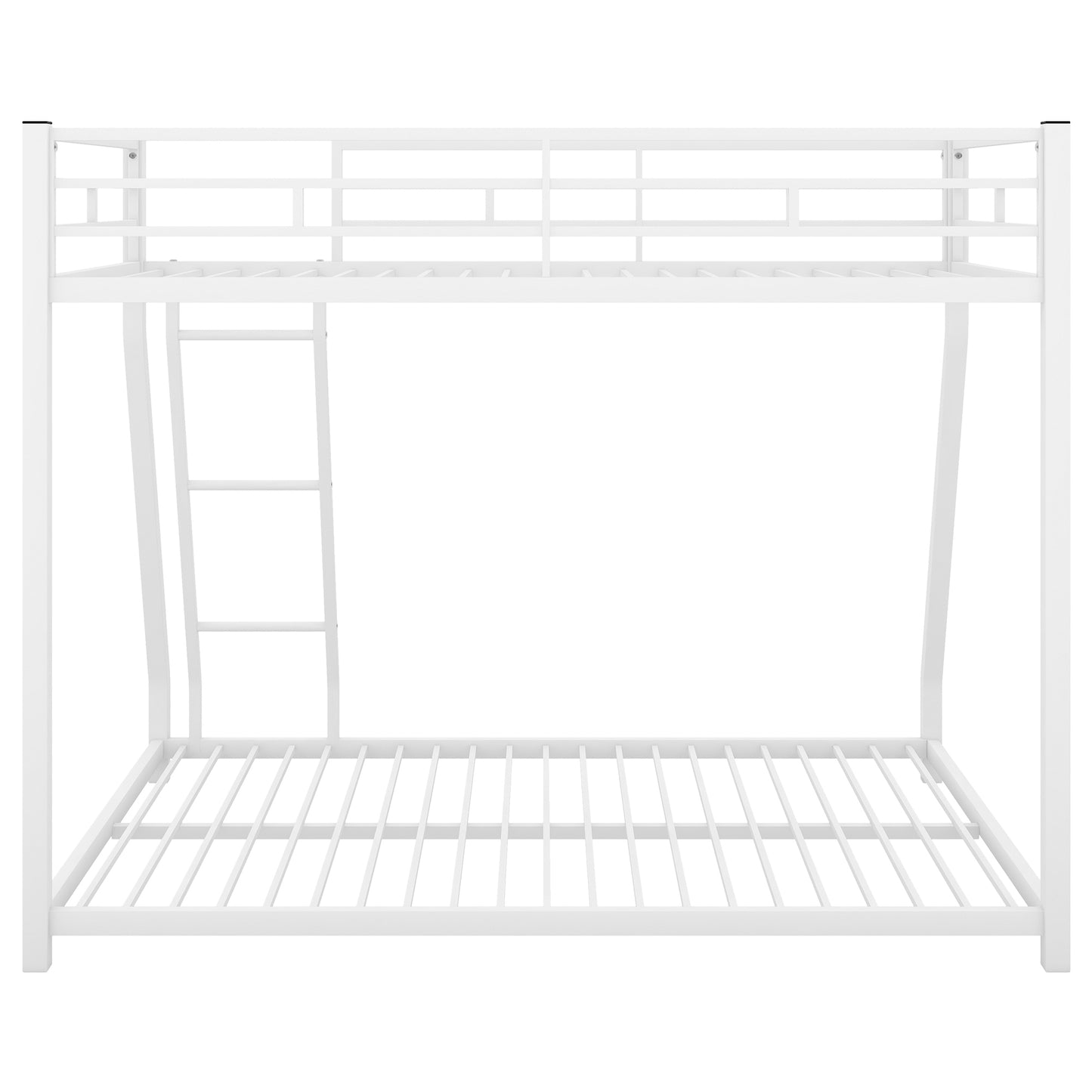 White Metal Bunk Bed with Sloping Stairs for Twin over Full Size