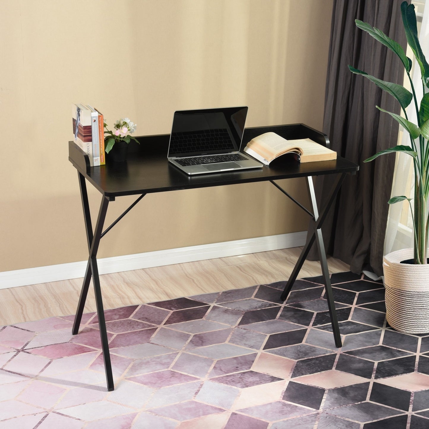 Black Elegant Rectangular Computer Desk with Metal Legs - 39.4