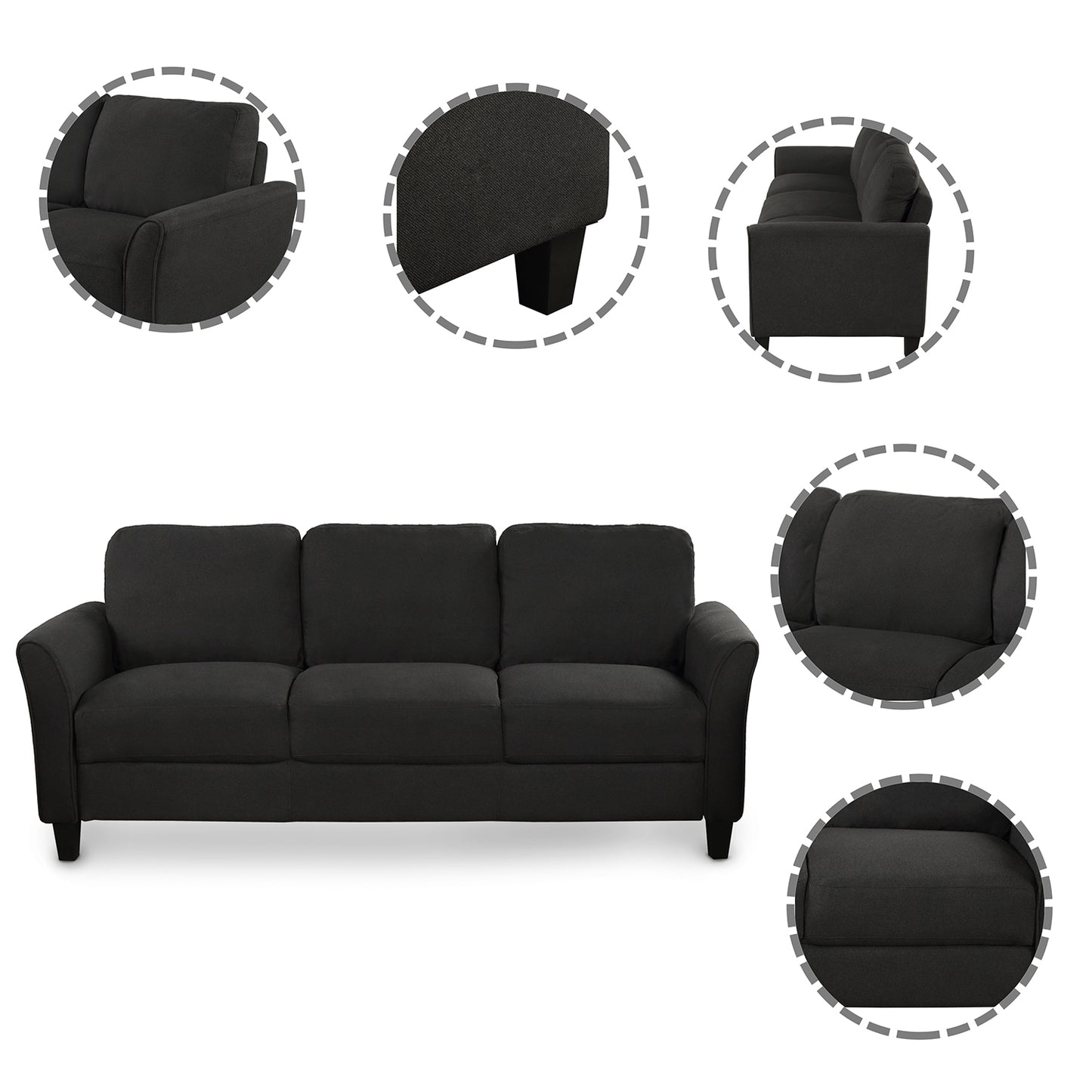 Living Room Furniture chair  and 3-seat Sofa (Black)