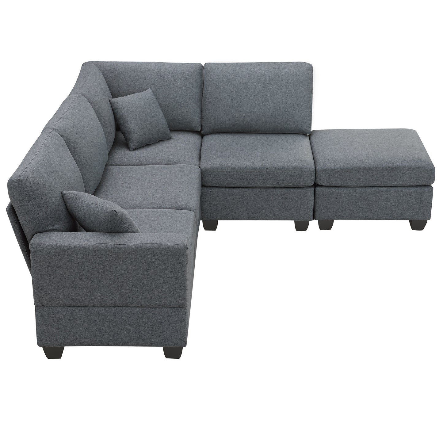 Modern L-Shaped Sectional Sofa Set with Convertible Ottoman and 2 Pillows