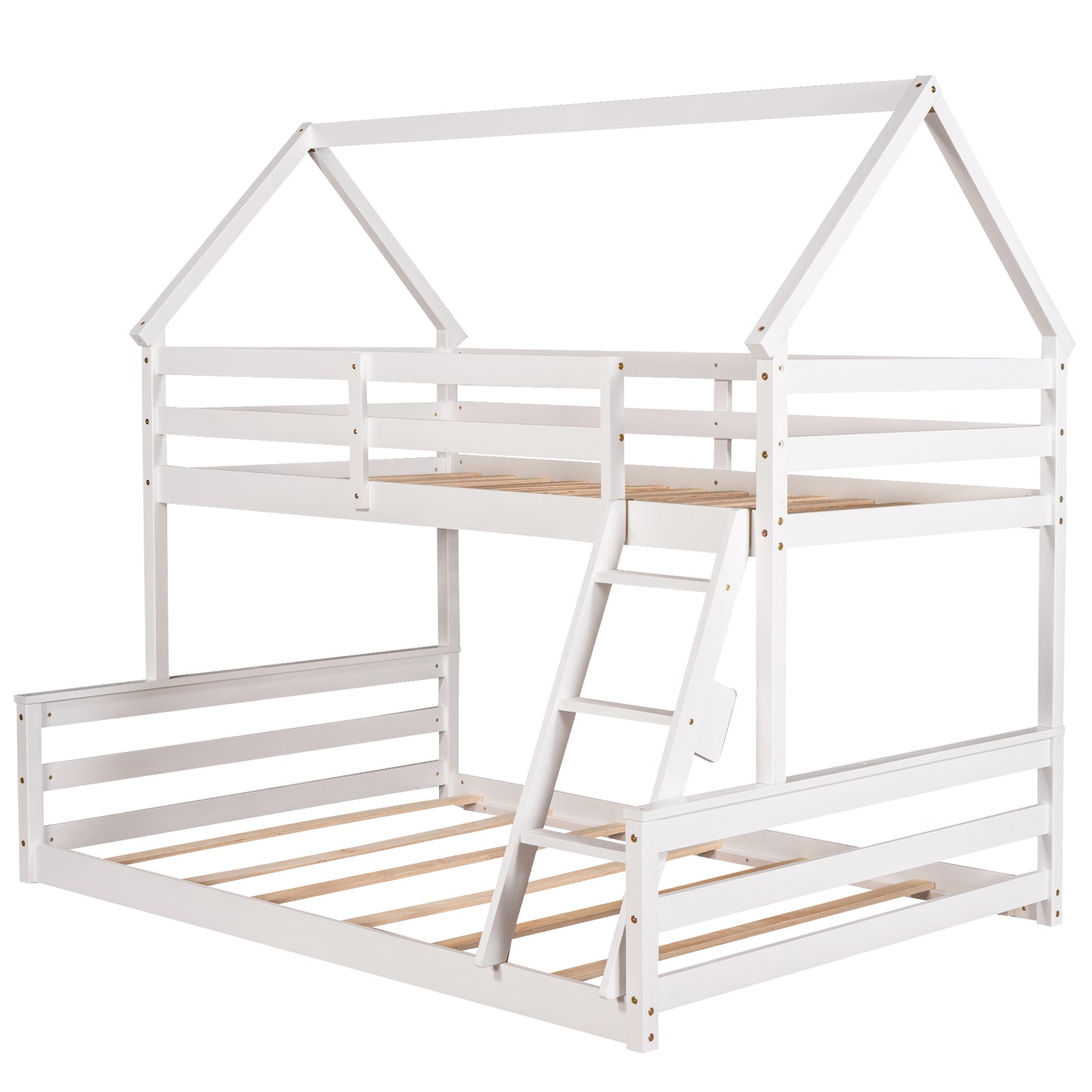 Playful White Twin over Full Bunk Bed with House-Inspired Design