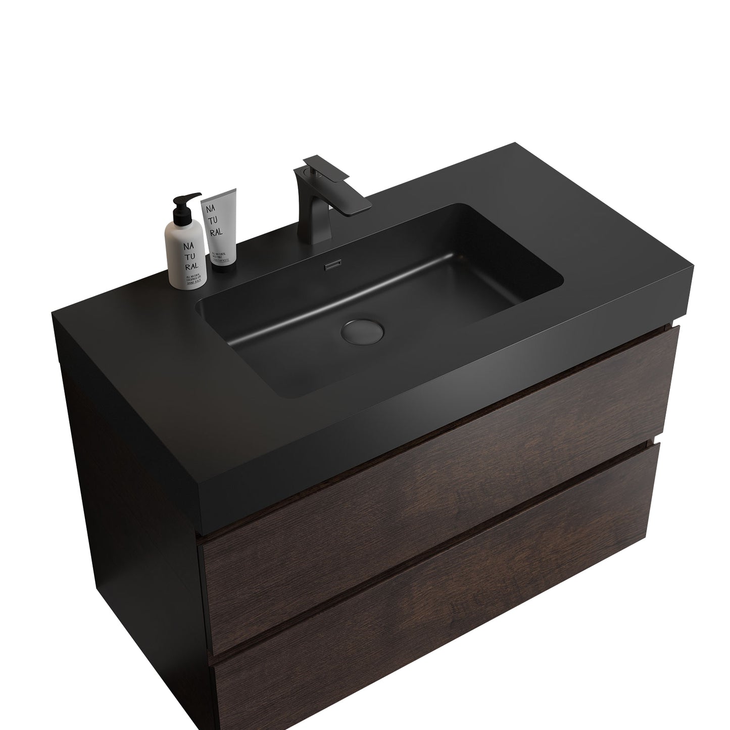 Alice-36W-105,Wall mount cabinet WITHOUT basin,Walnut color,With two drawers