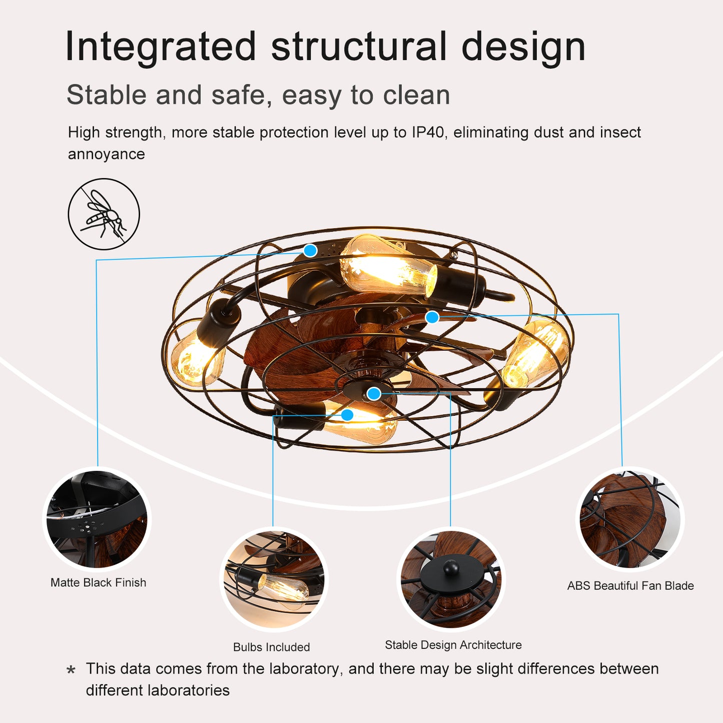 Modern Black Caged Ceiling Fan with Reversible Remote Control