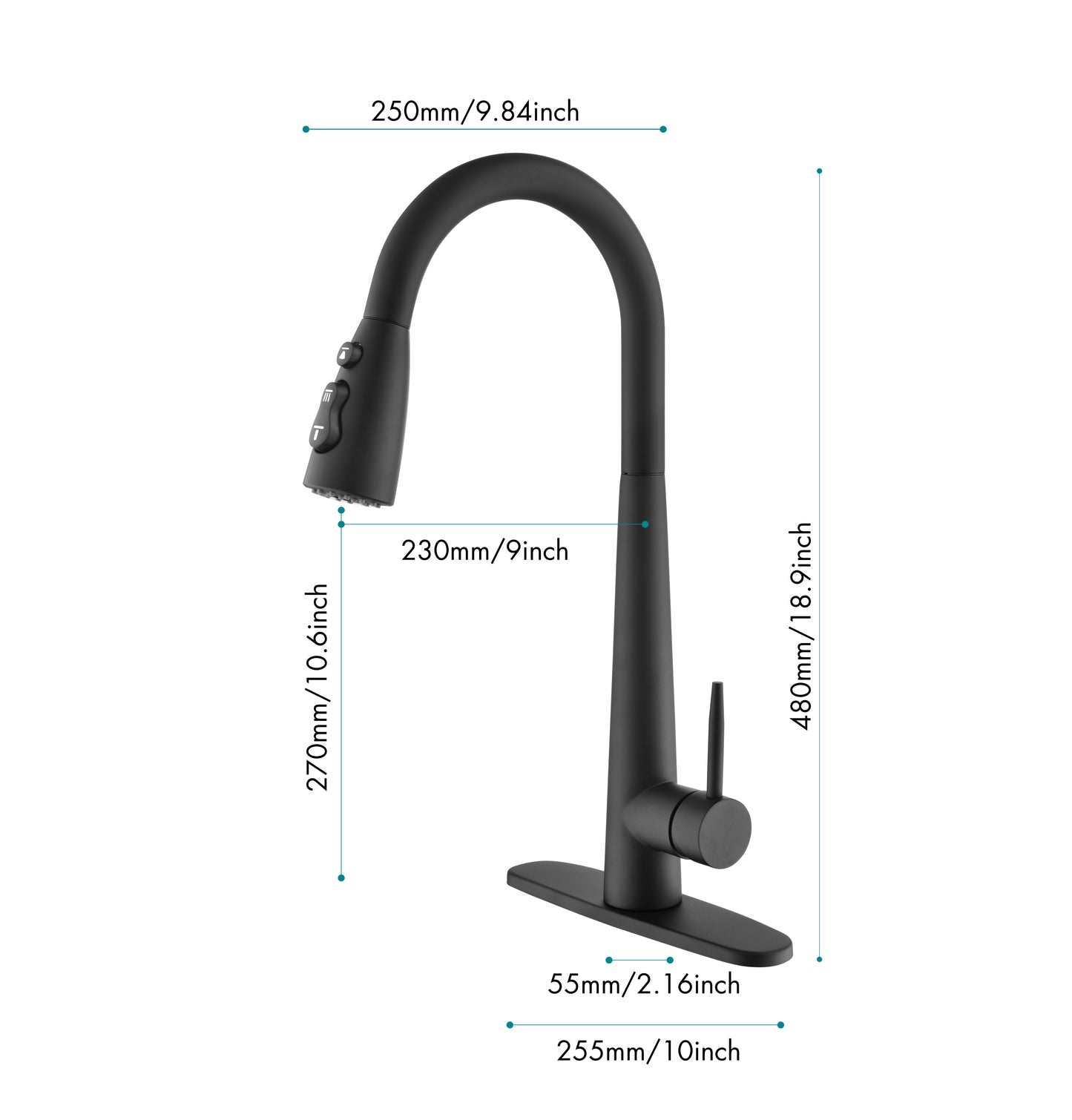 Black Kitchen Faucets with Pull Down Sprayer, Kitchen Sink Faucet with Pull Out Sprayer, Fingerprint Resistant, Single Hole Deck Mount, Single Handle Copper Kitchen Faucet, Matte Black