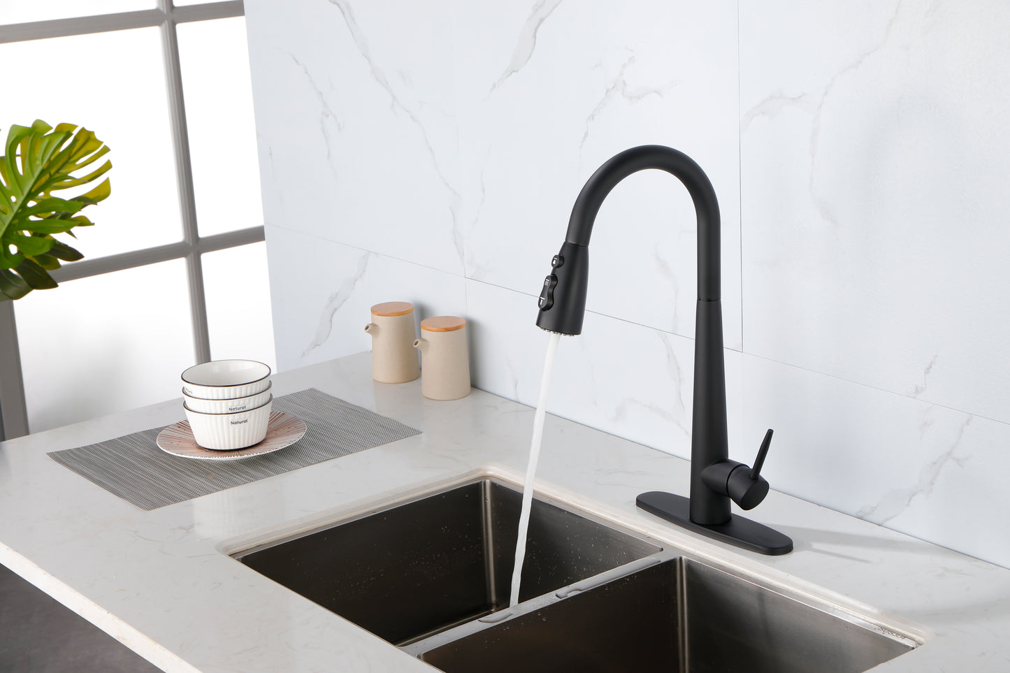 Modern Stainless Steel High Arc Kitchen Faucet with Pull Down Sprayer