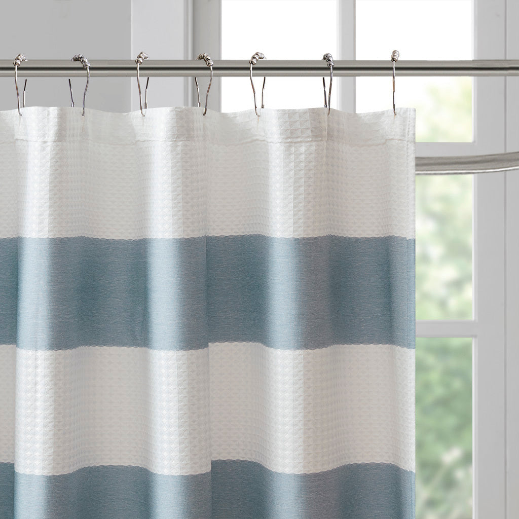 Spa Waffle Stripe Shower Curtain with Stain-Resistant Scotchgard Finish