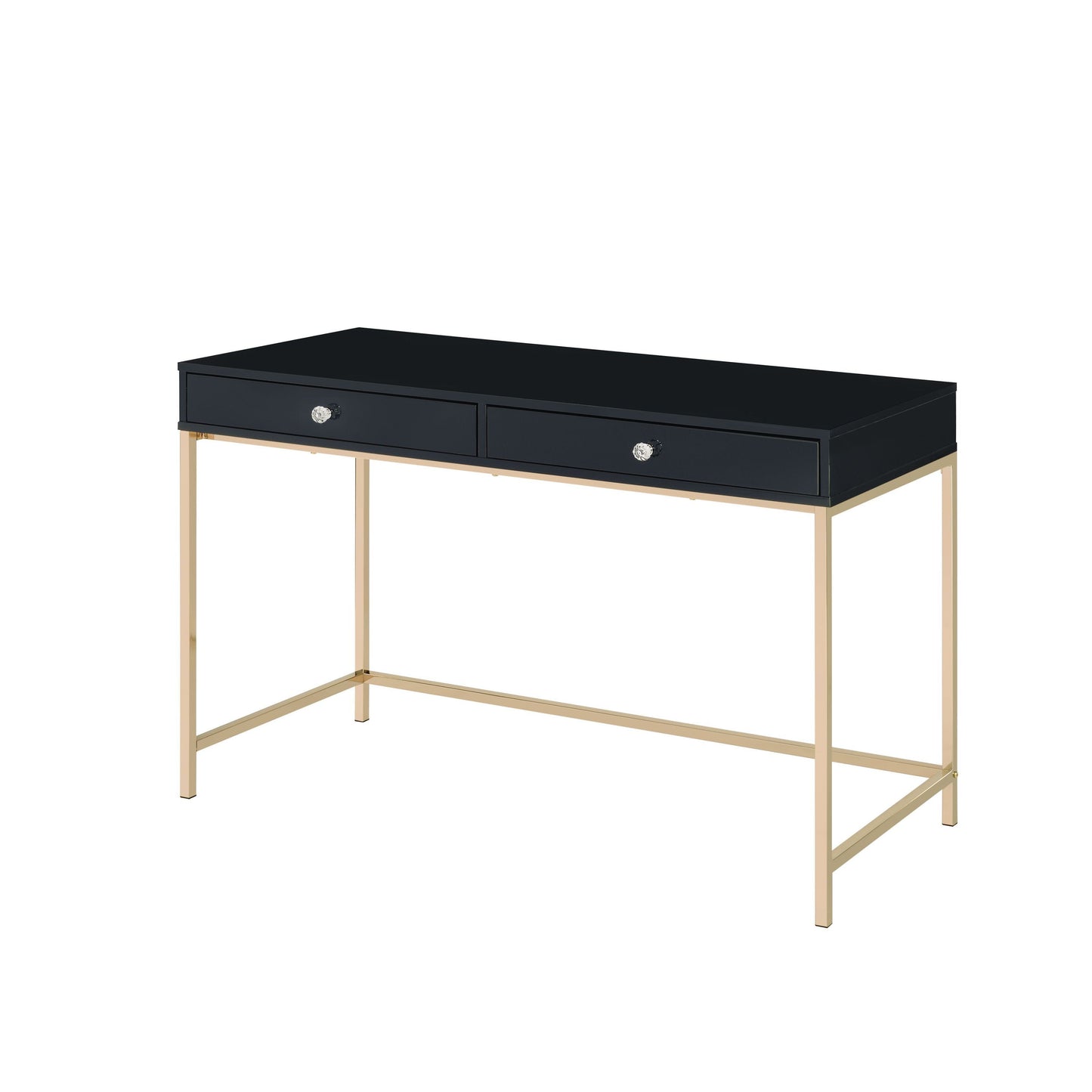 Contemporary Ottey Writing Desk in Black High Gloss & Gold Finish