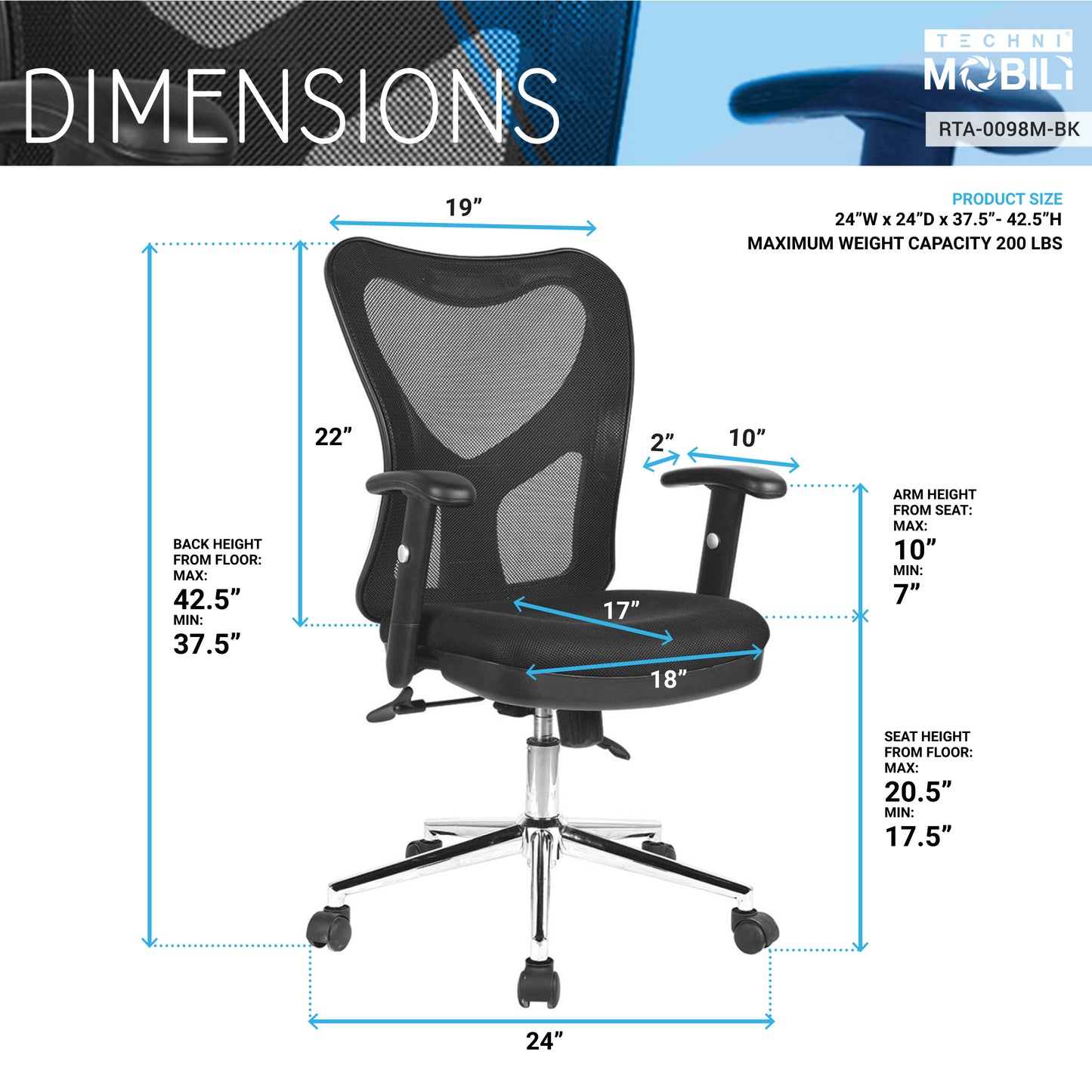 High Back Mesh Office Chair With Chrome Base, Black