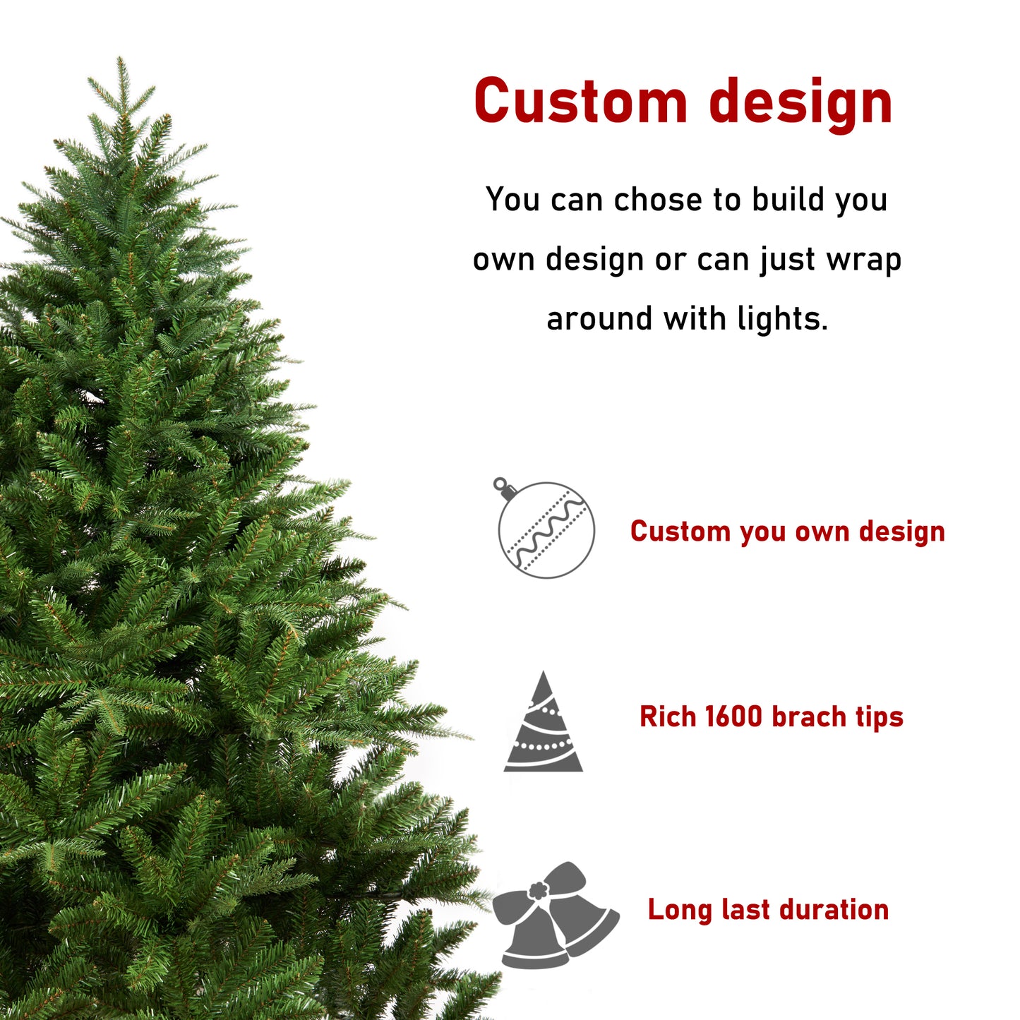 6-Foot Green Artificial Christmas Tree with 1600 Tips - Easy Assembly and Sturdy Metal Stand