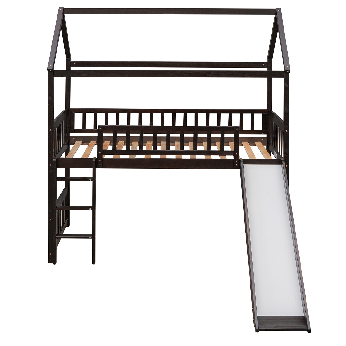 Twin Loft Bed with Slide, House Bed with Slide,Espresso( :LT000212AAP)