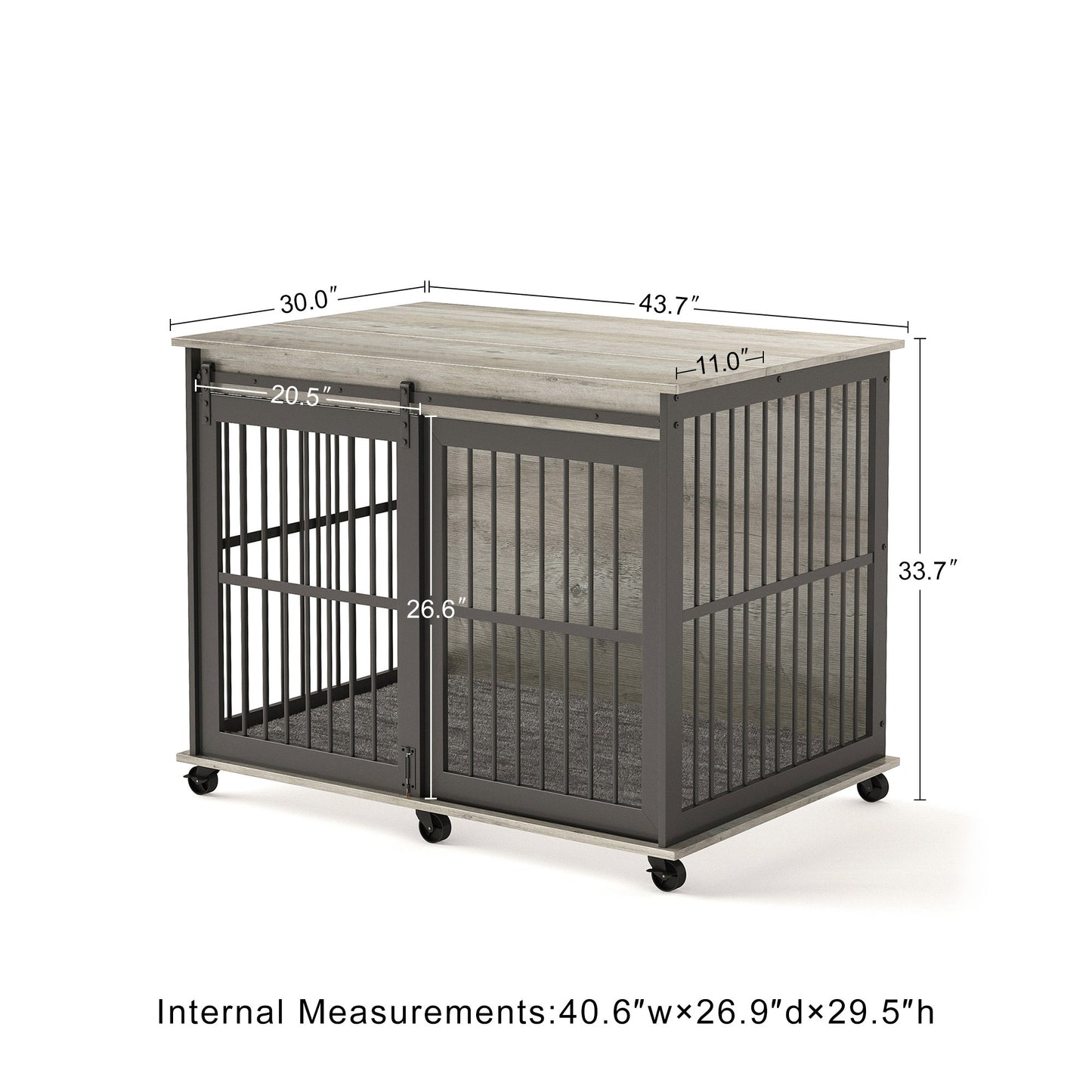 Furniture dog crate sliding iron door dog crate with mat. (Grey,43.7''W x 30''D x 33.7''H)