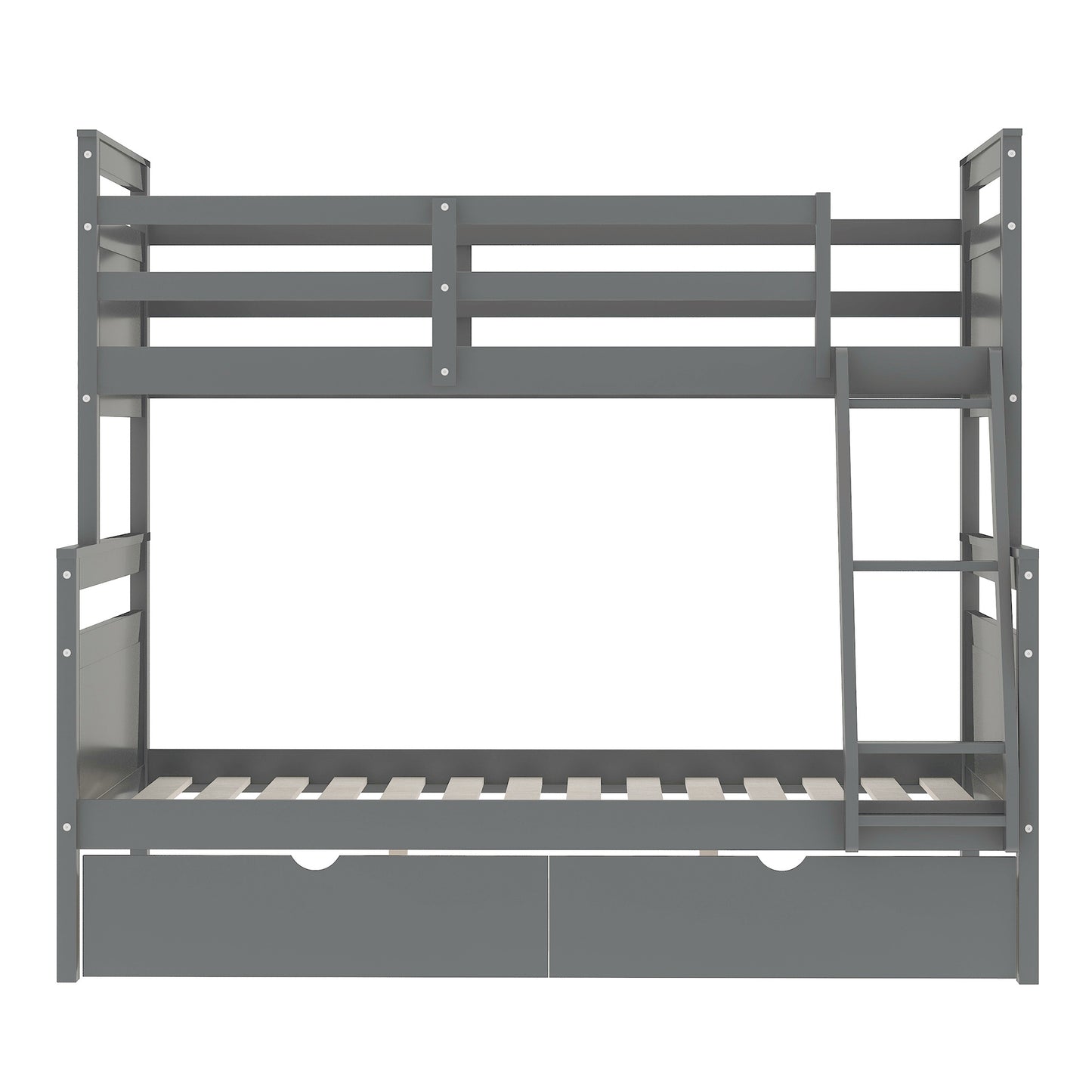 Versatile Gray Twin over Full Bunk Bed with Storage Drawers, Guardrail, and Ladder