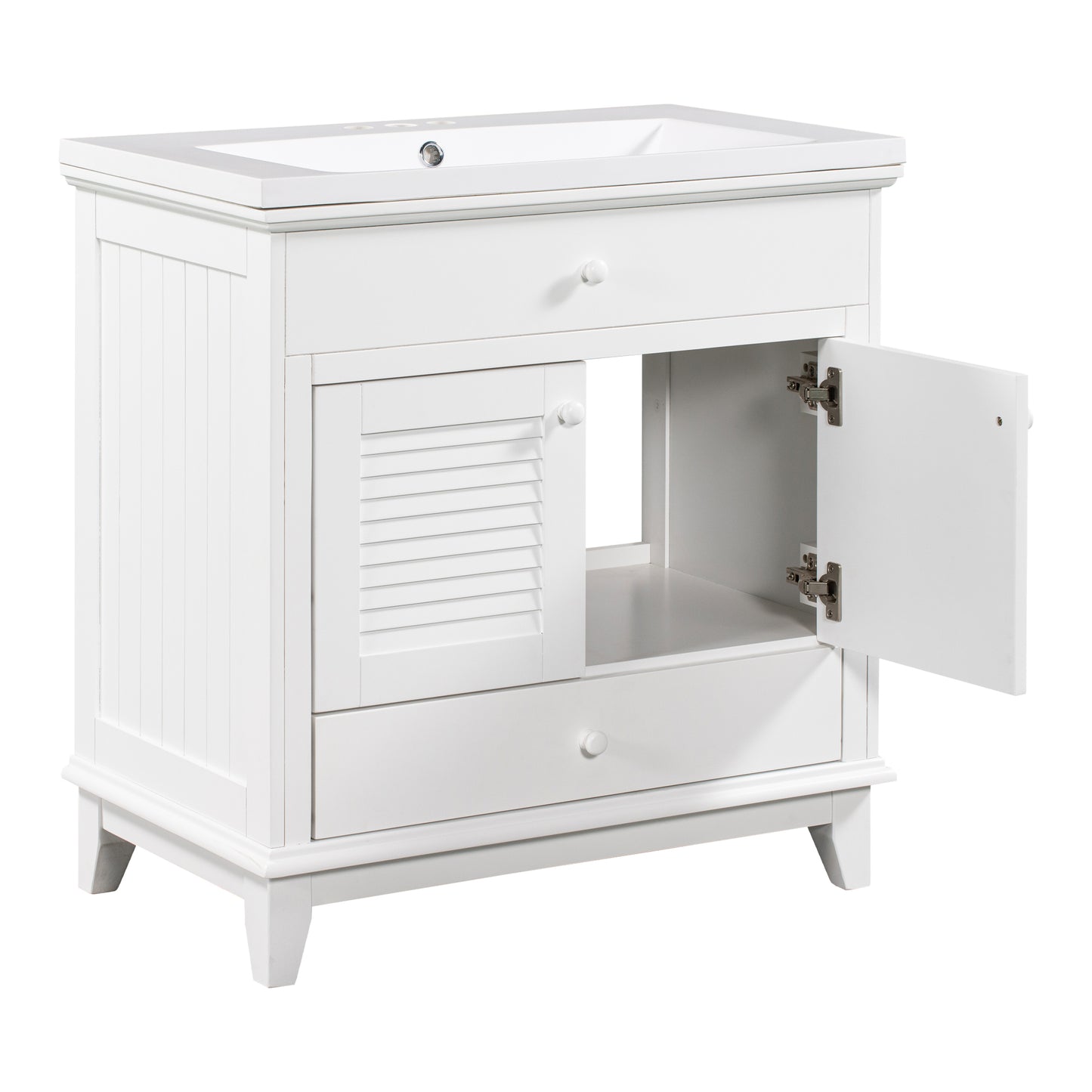 30" Bathroom Vanity with Sink, Bathroom Cabinet with Two Doors and One Drawer, White