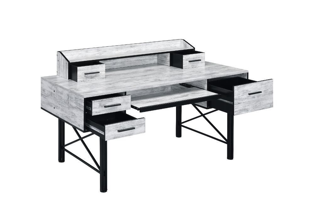 Stylish Safea Computer Desk with Antique White & Black Finish - Blend of Rustic and Industrial Design