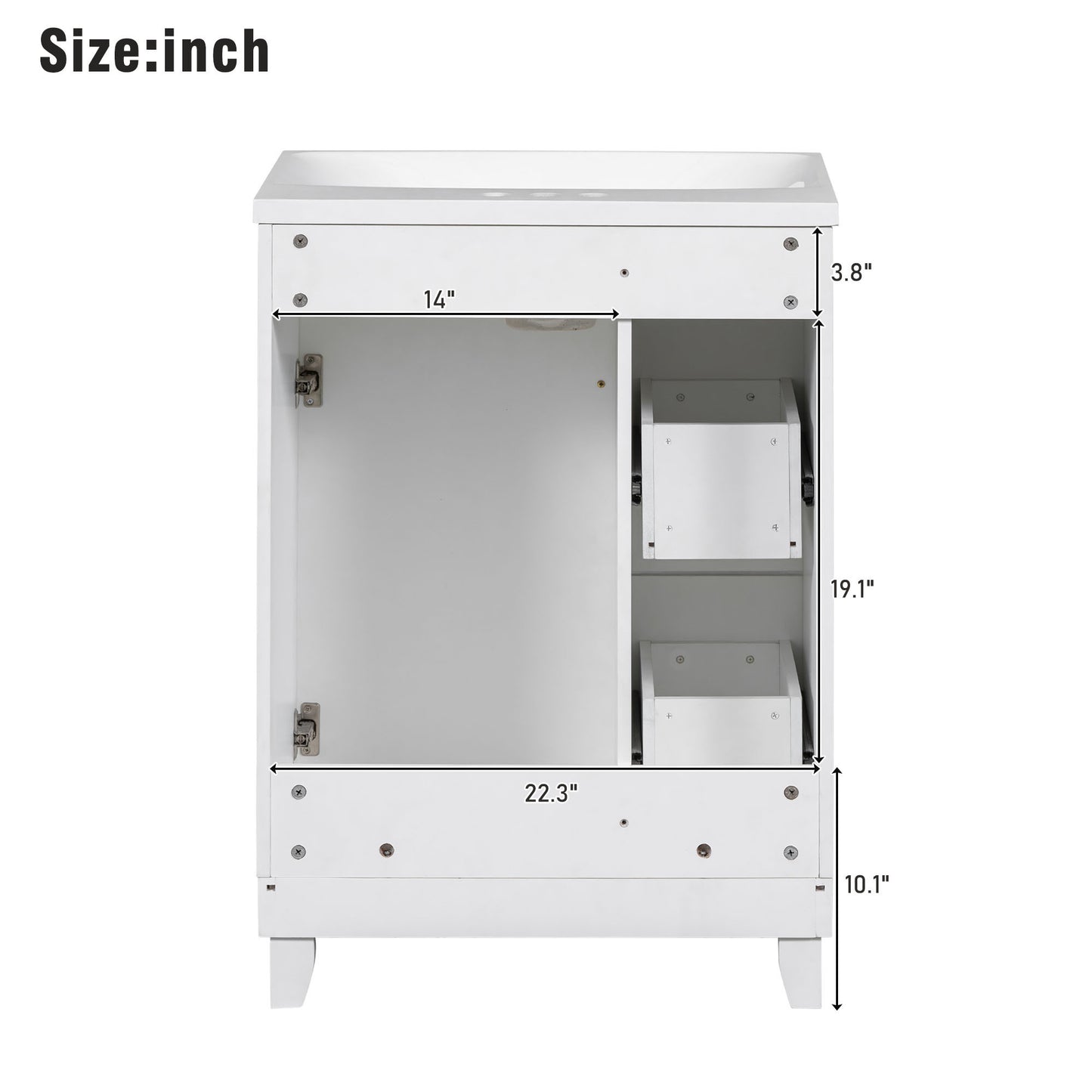 24-Inch Bathroom Vanity Cabinet with Resin Integrated Sink, 2 Drawers, 1 Door – Easy to Clean, Ample Storage Space