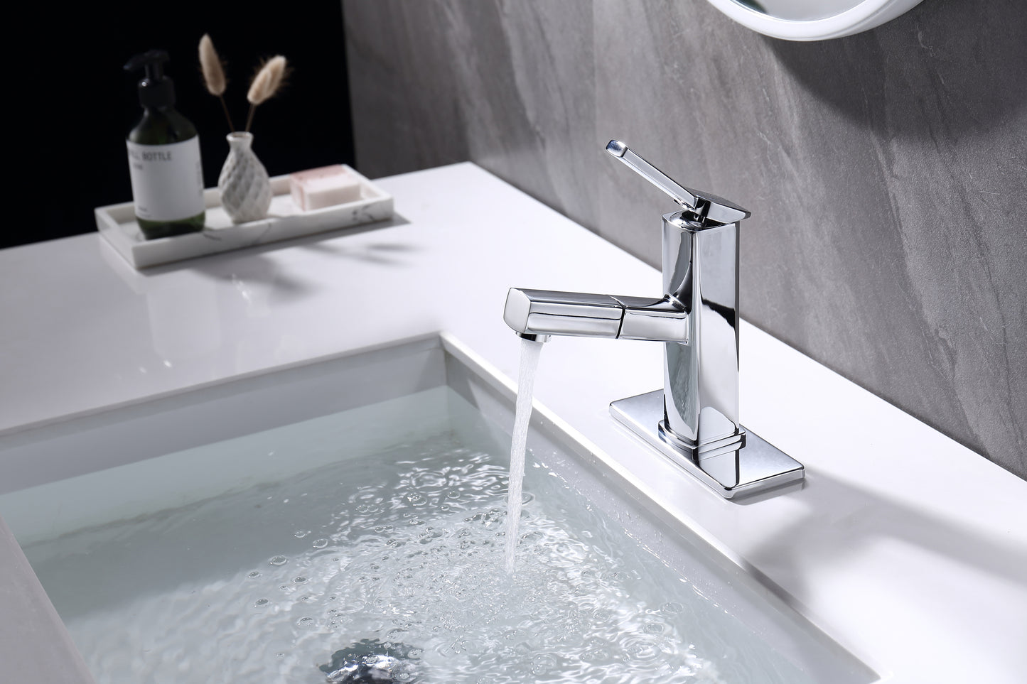 Sink Faucet with Pull Out Spout for Hot and Cold Water, Single Handle Basin Mixer Tap